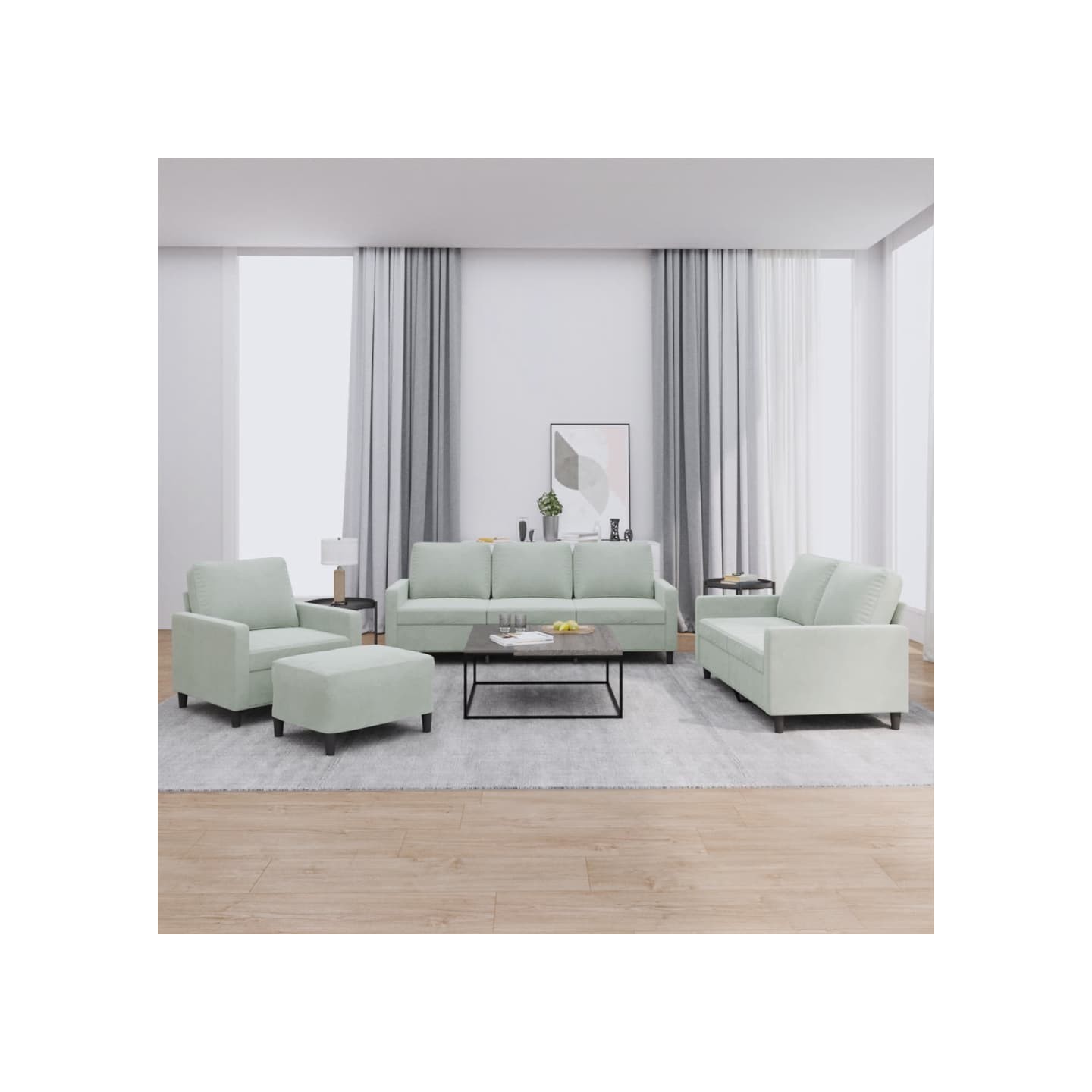 Ensemble de canapés 4 pcs avec coussins Gris clair Velours