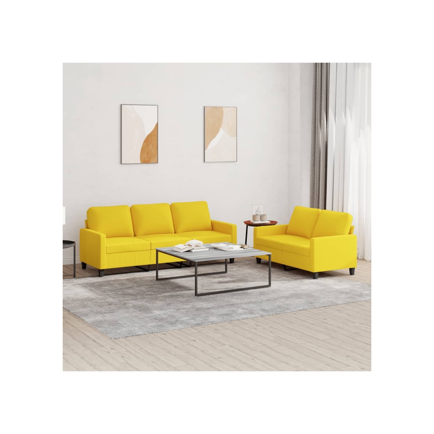 Ensemble de canapés 2 pcs avec coussins Jaune clair Tissu
