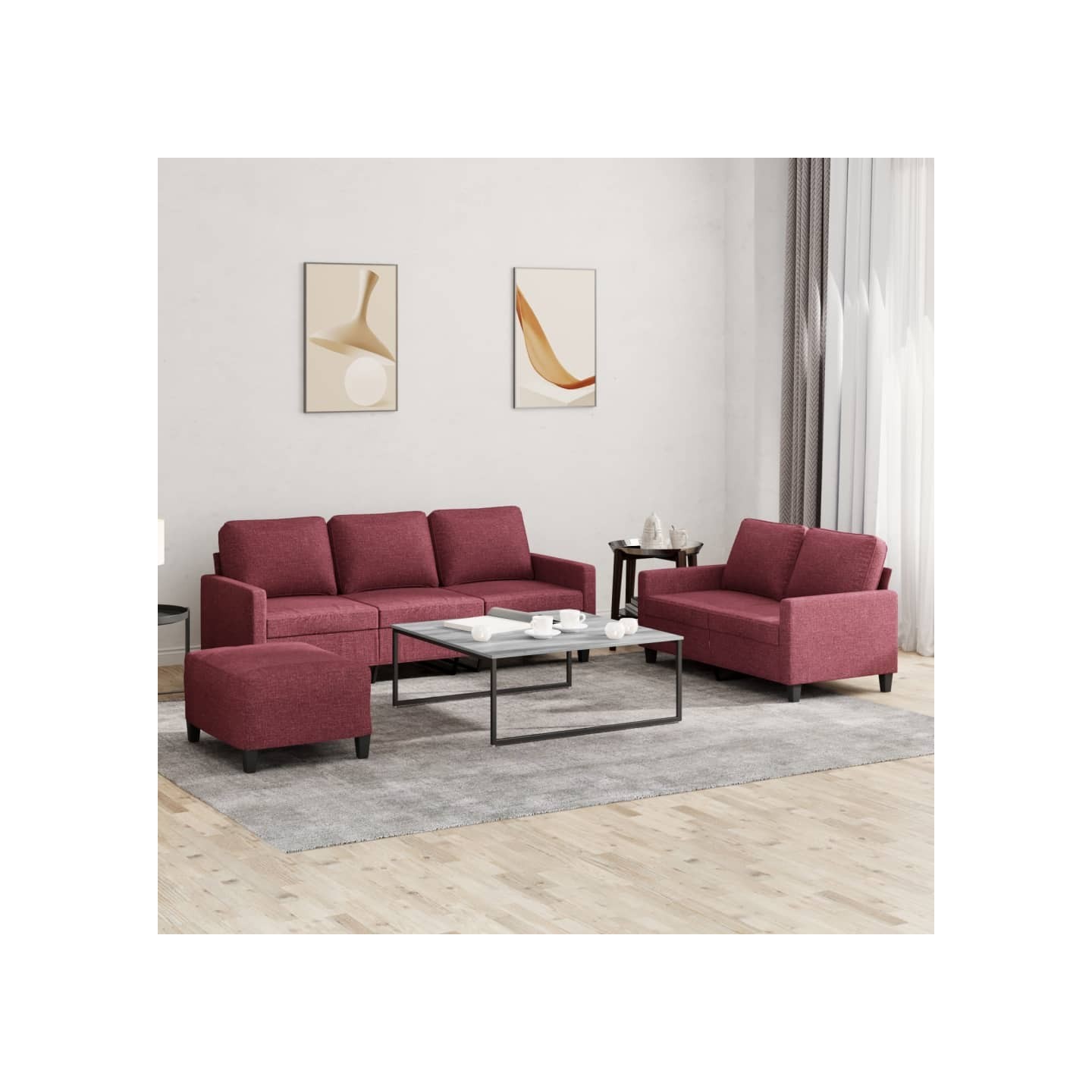 Ensemble de canapés 3 pcs avec coussins Rouge bordeaux Tissu