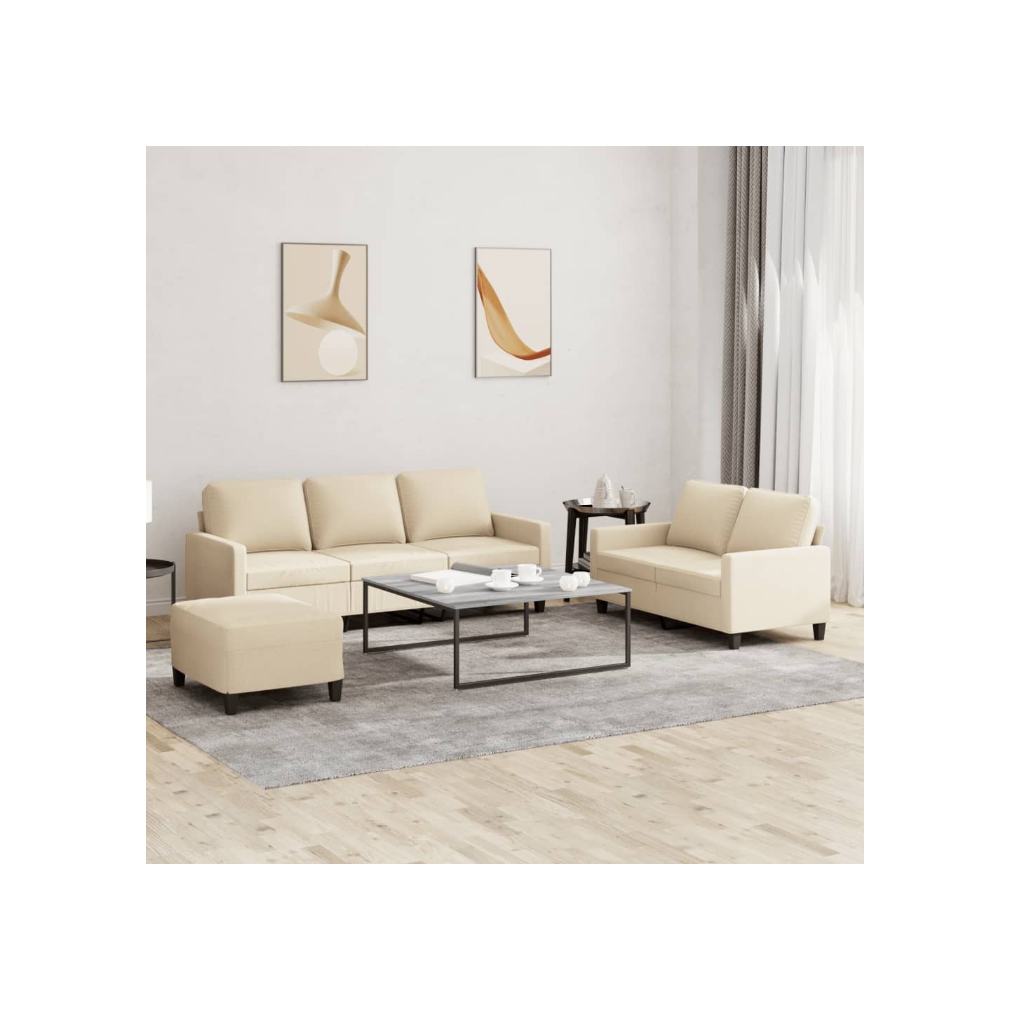 Ensemble de canapés 3 pcs avec coussins Crème Tissu