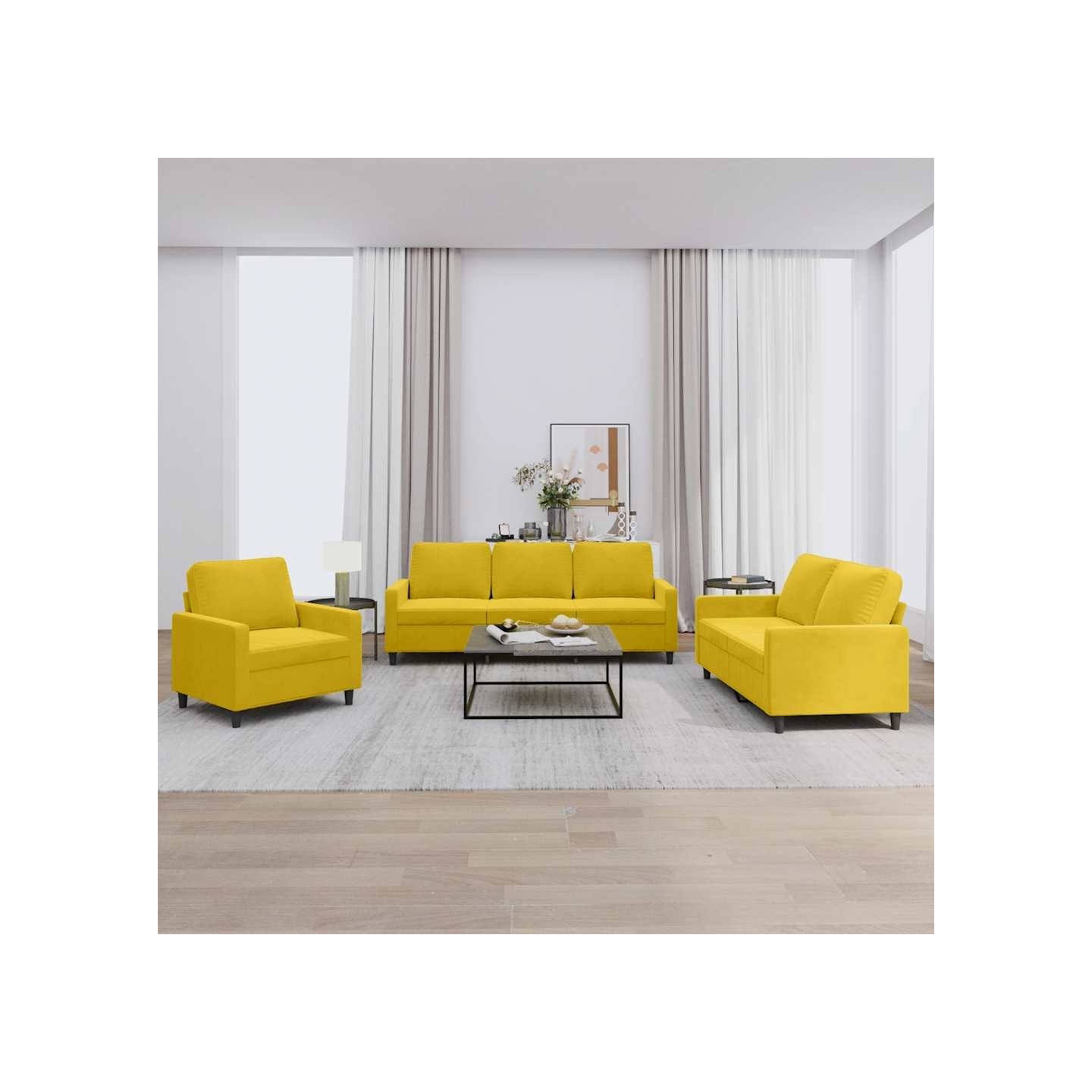 Ensemble de canapés 3 pcs avec coussins Jaune Velours