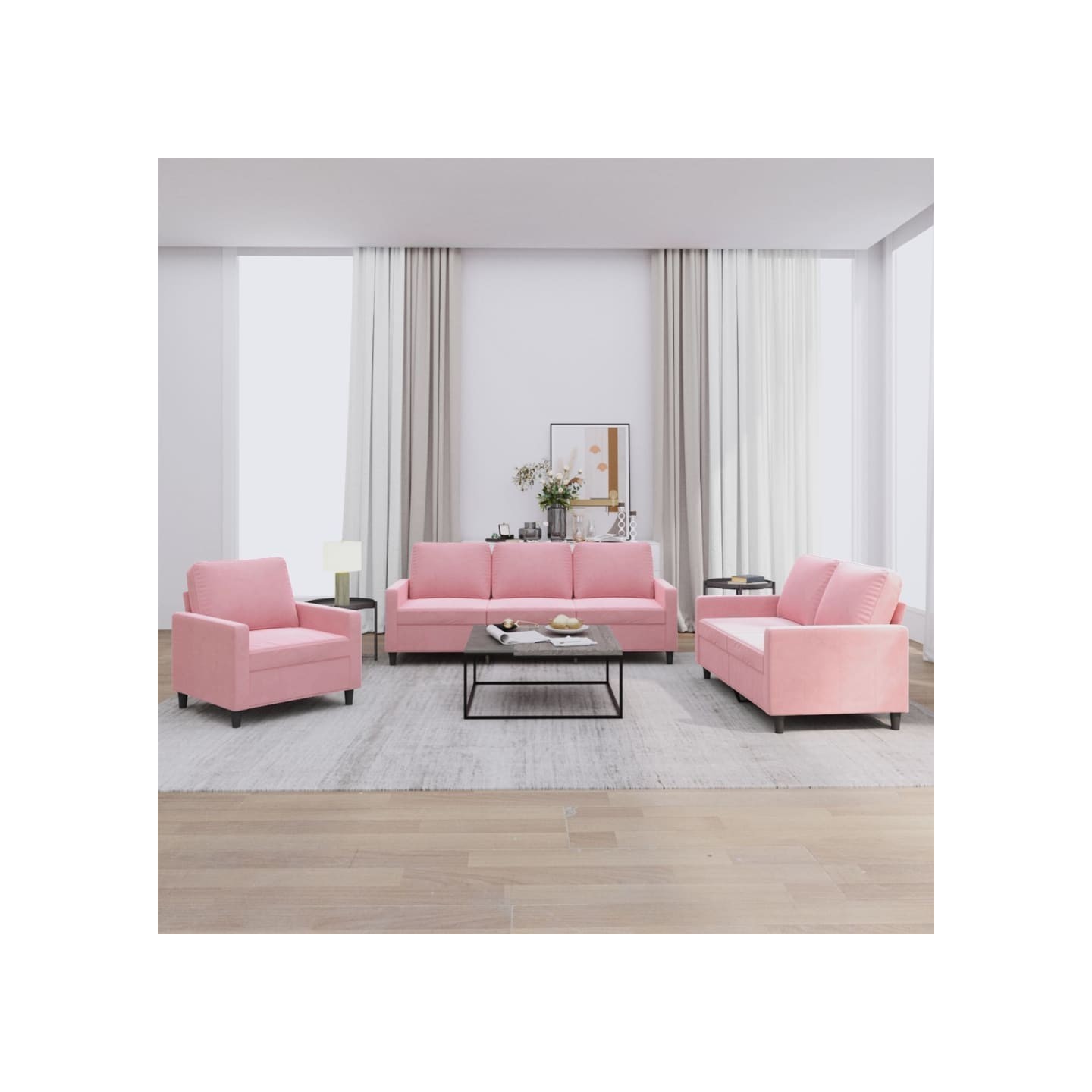 Ensemble de canapés 3 pcs avec coussins Rose Velours