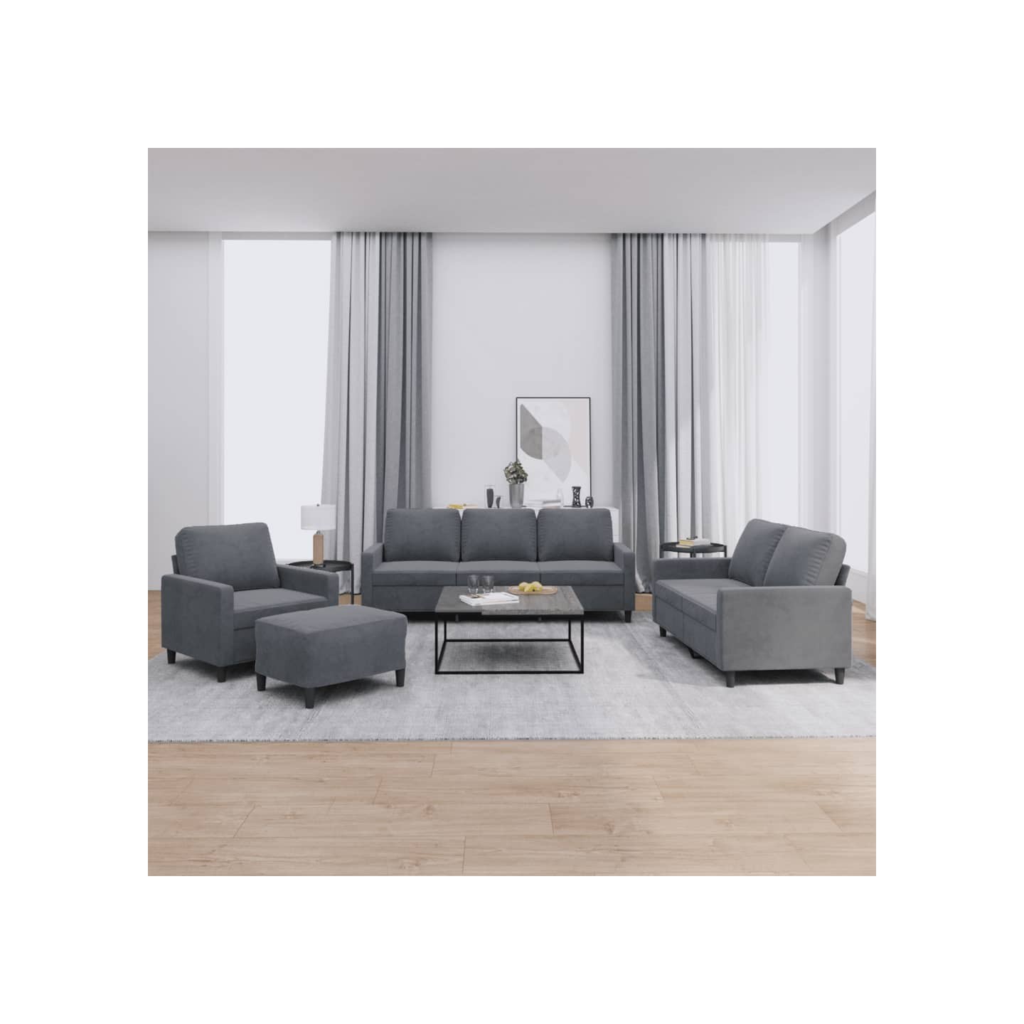Ensemble de canapés 4 pcs avec coussins Gris foncé Velours