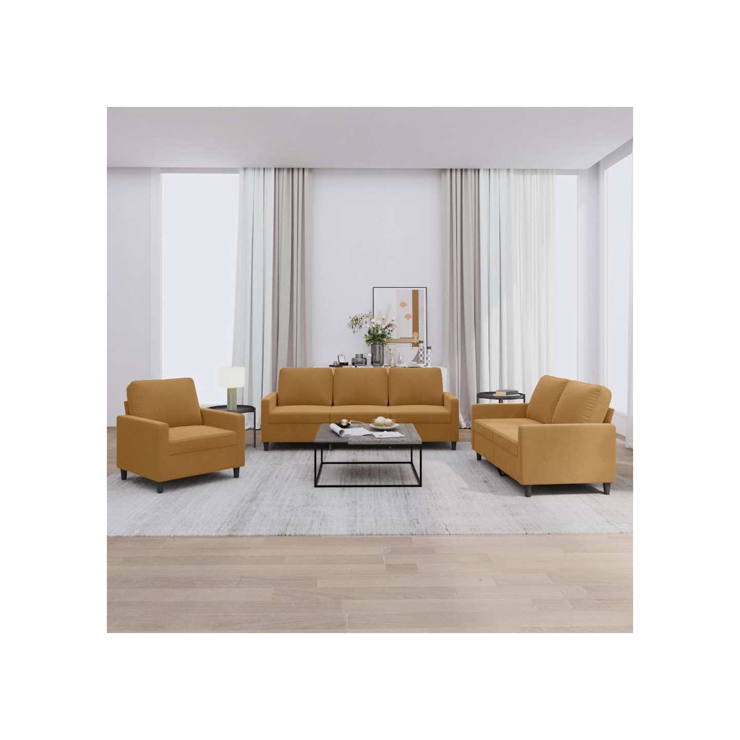 Ensemble de canapés 3 pcs avec coussins Marron Velours