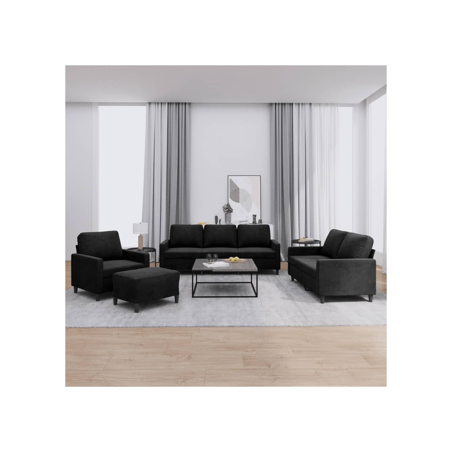 Ensemble de canapés 4 pcs avec coussins Noir Velours