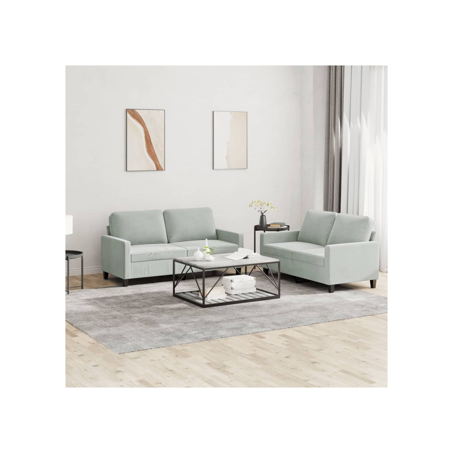 Ensemble de canapés 2 pcs avec coussins Gris clair Velours