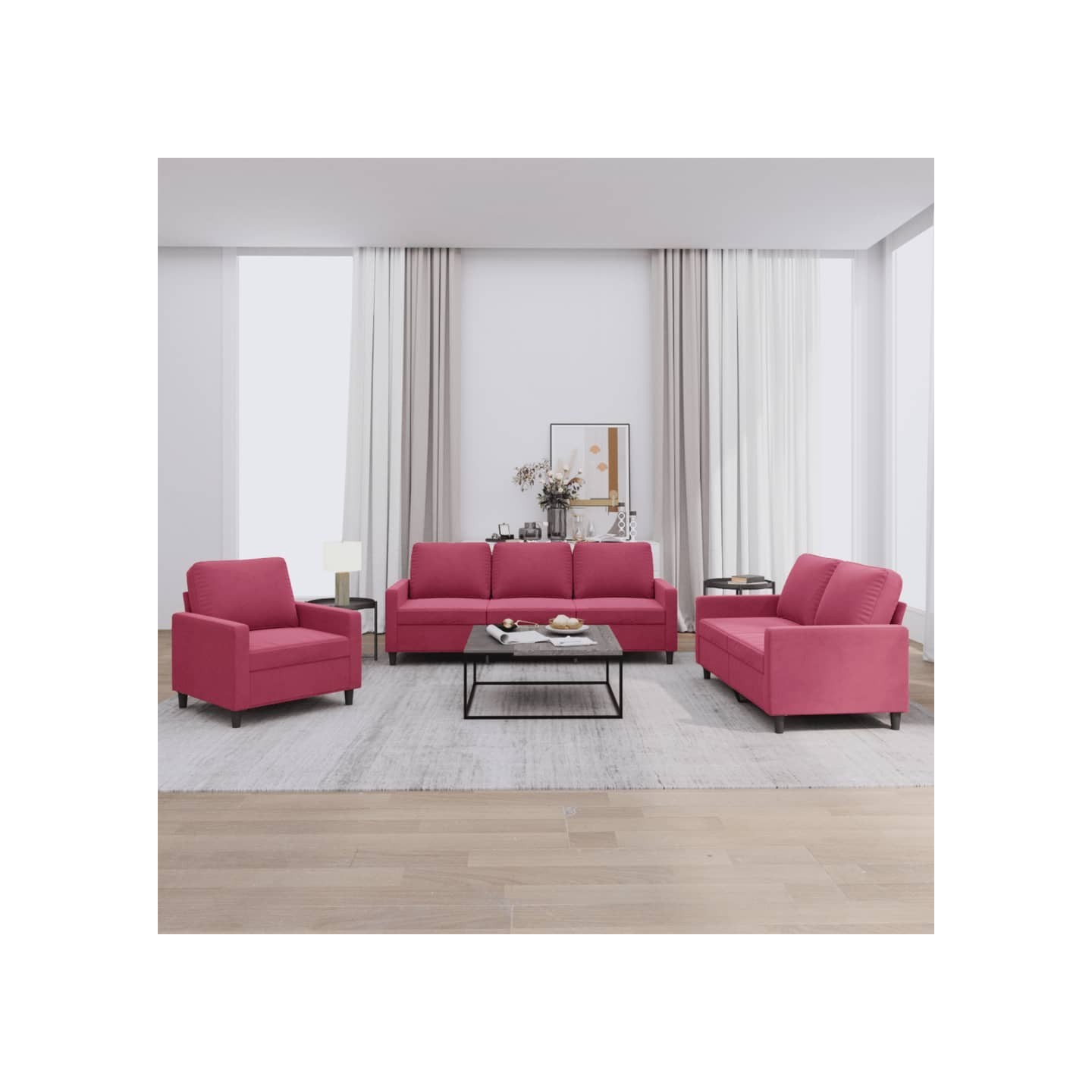 Ensemble de canapés 3 pcs avec coussins Rouge bordeaux Velours