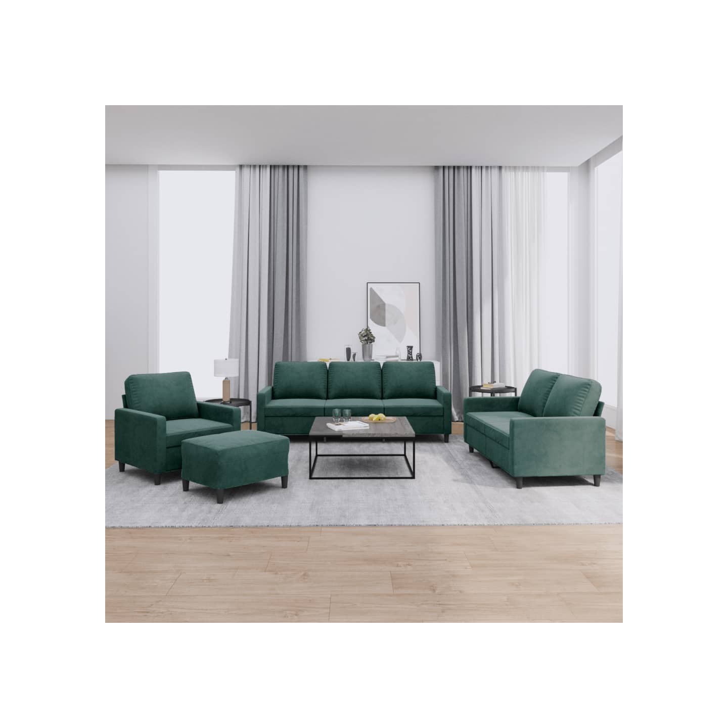 Ensemble de canapés 4 pcs avec coussins Vert foncé Velours