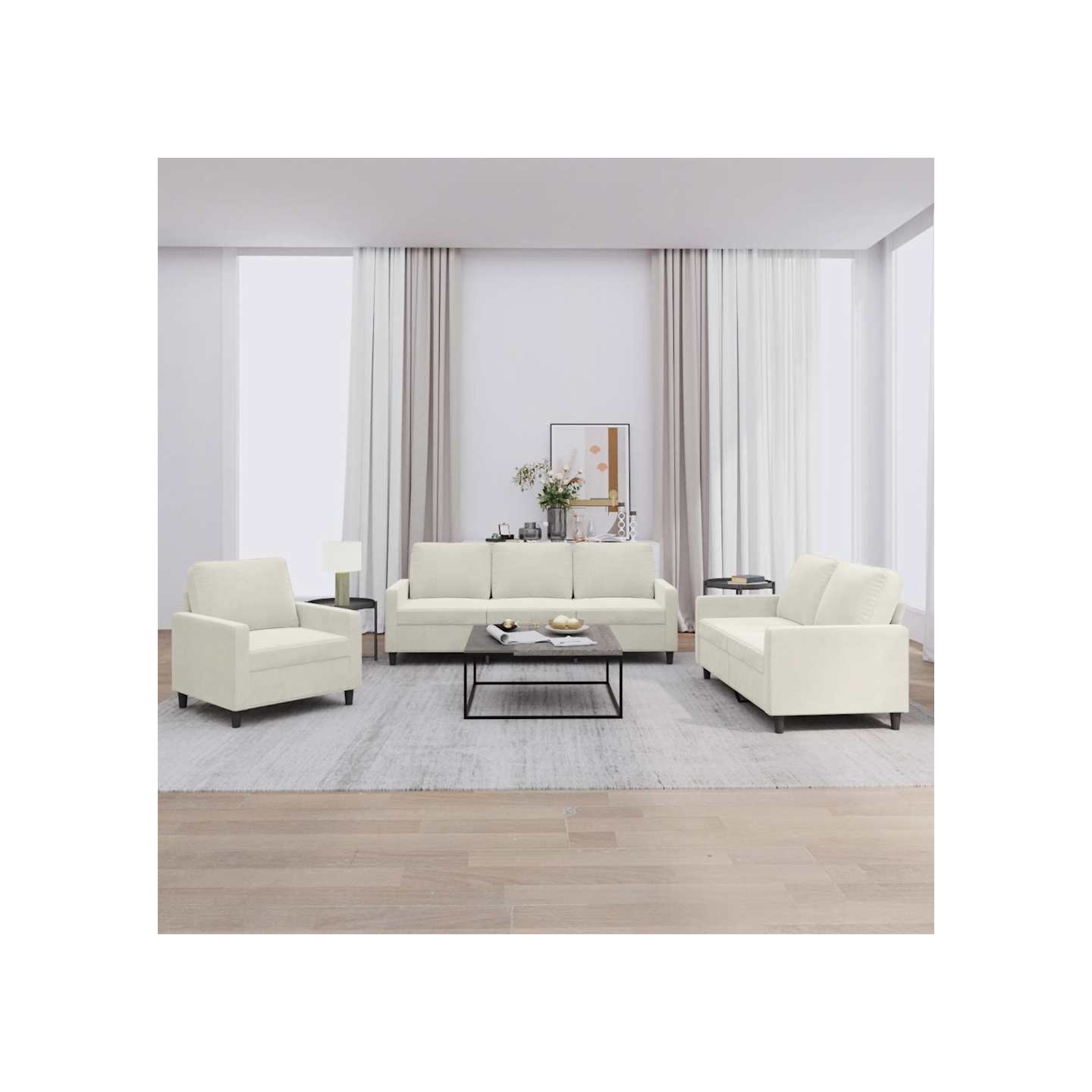Ensemble de canapés 3 pcs avec coussins Crème Velours