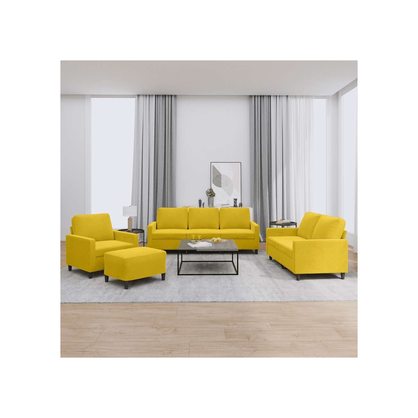 Ensemble de canapés 4 pcs avec coussins Jaune Velours