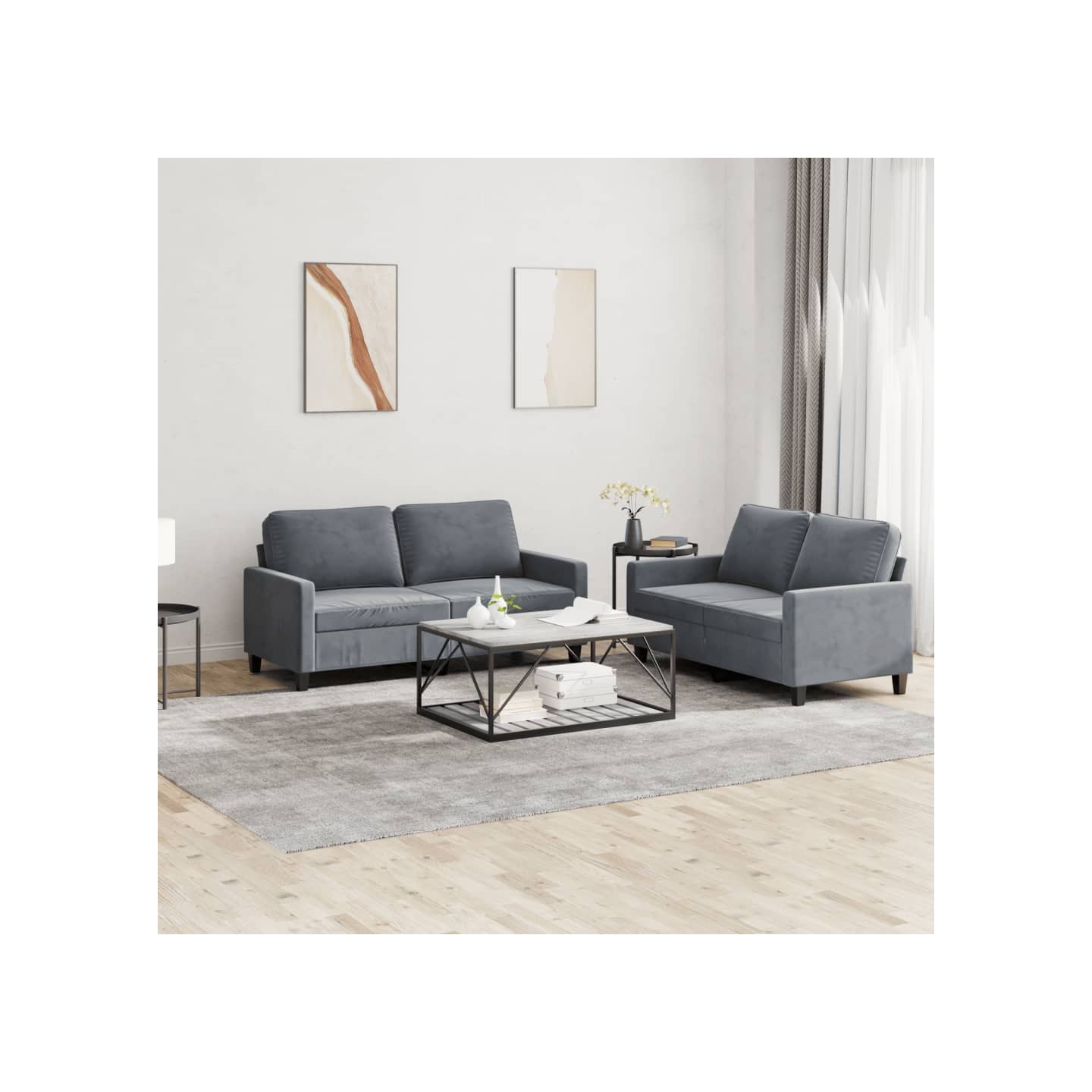Ensemble de canapés 2 pcs avec coussins Gris foncé Velours