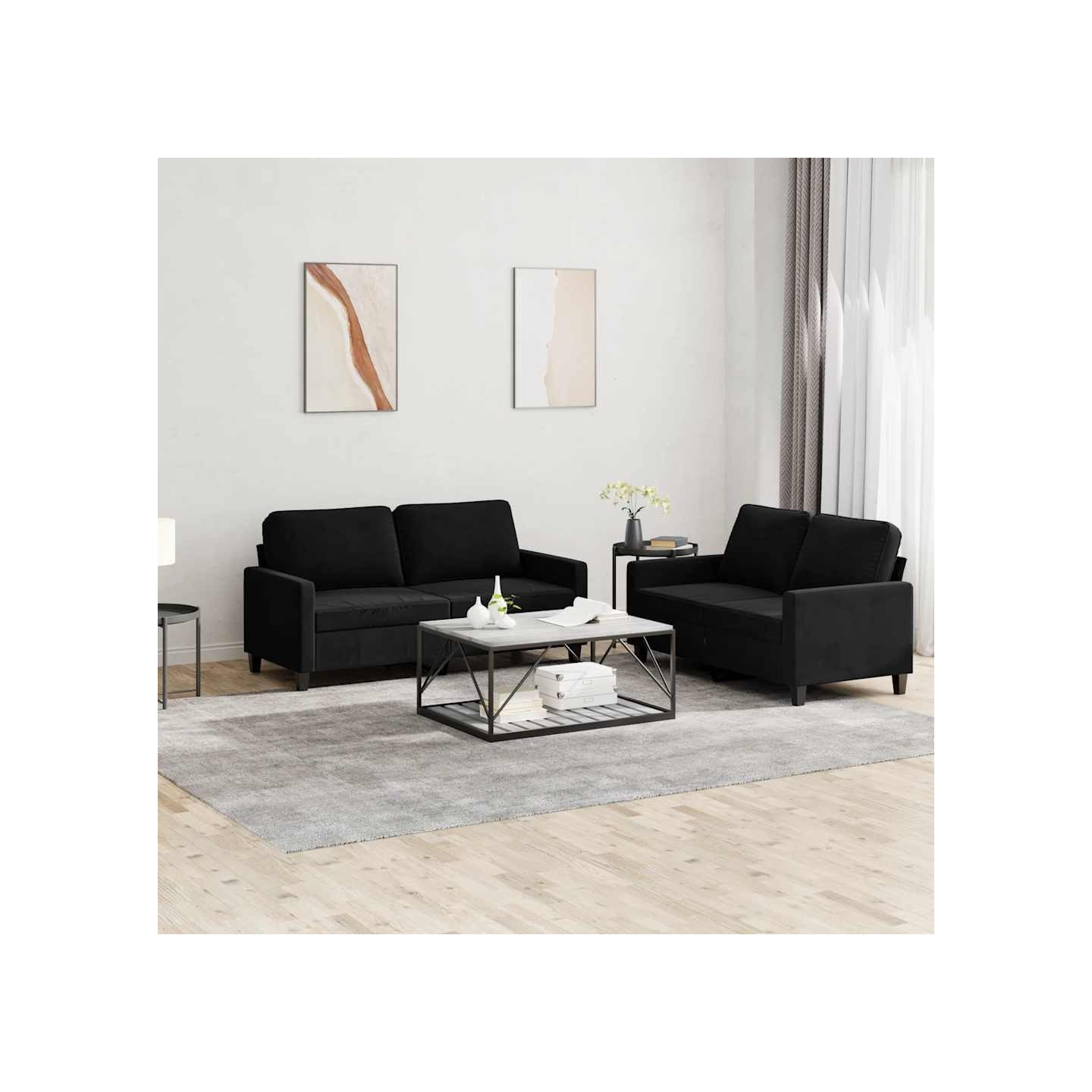 Ensemble de canapés 2 pcs avec coussins Noir Velours