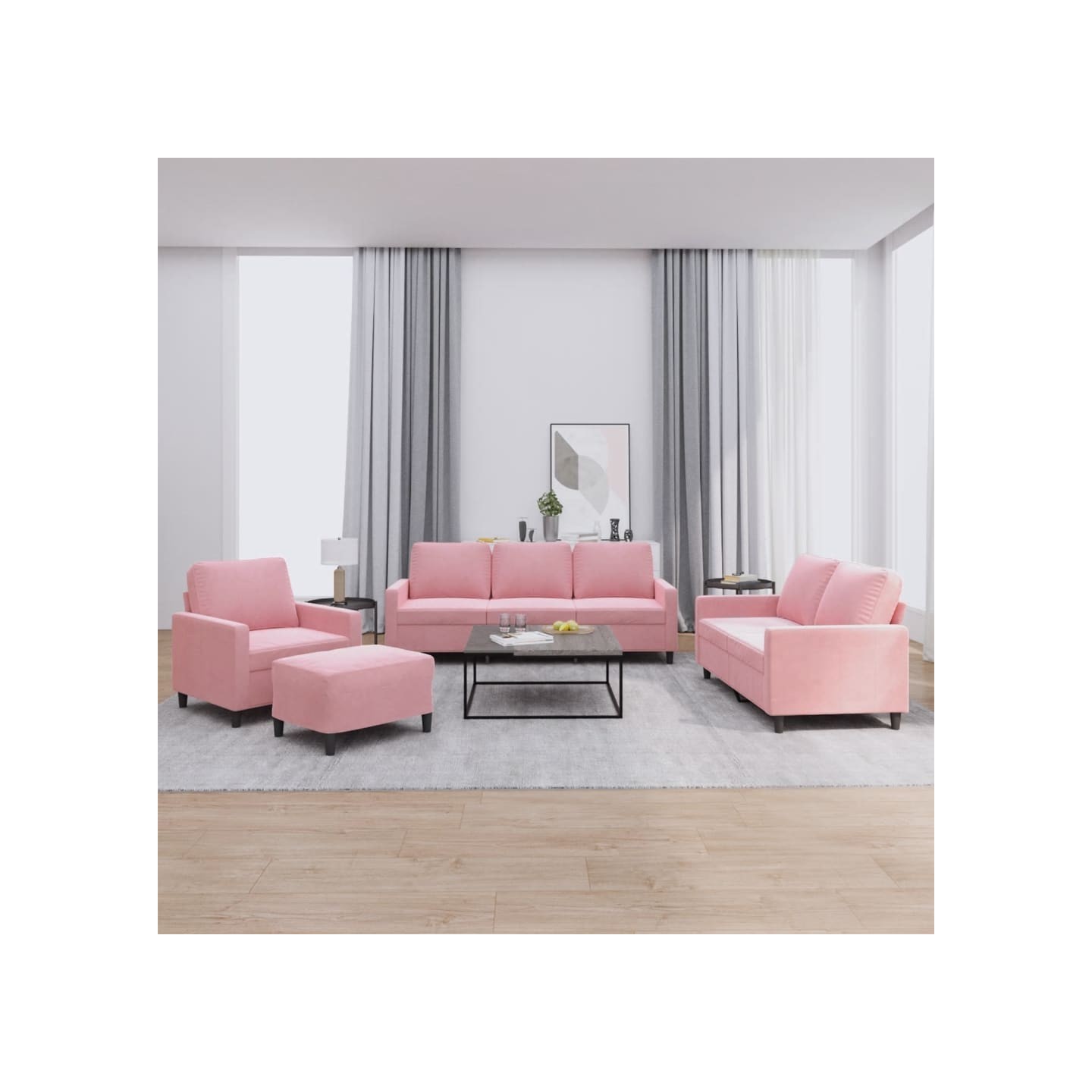 Ensemble de canapés 4 pcs avec coussins Rose Velours
