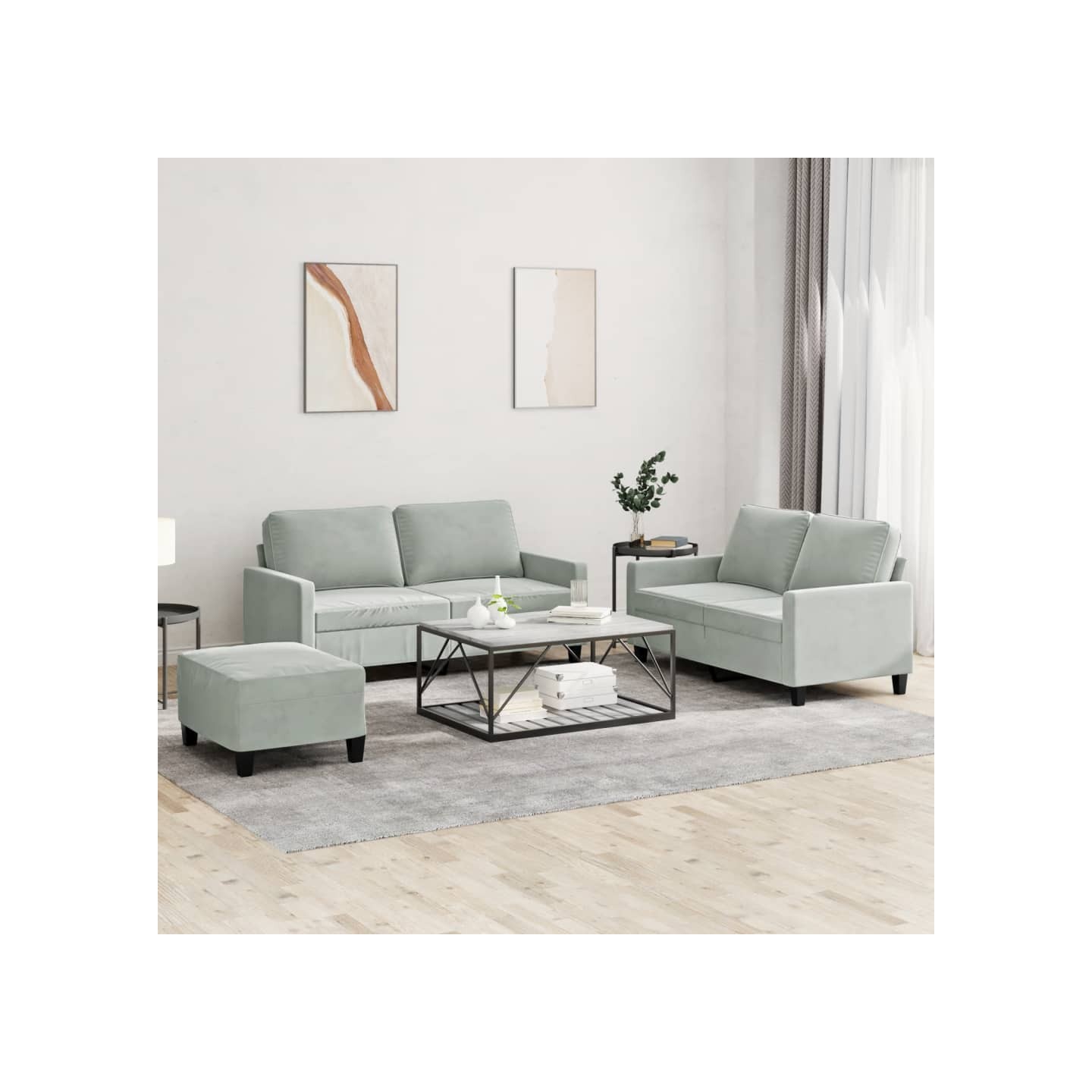 Ensemble de canapés 3 pcs avec coussins Gris clair Velours