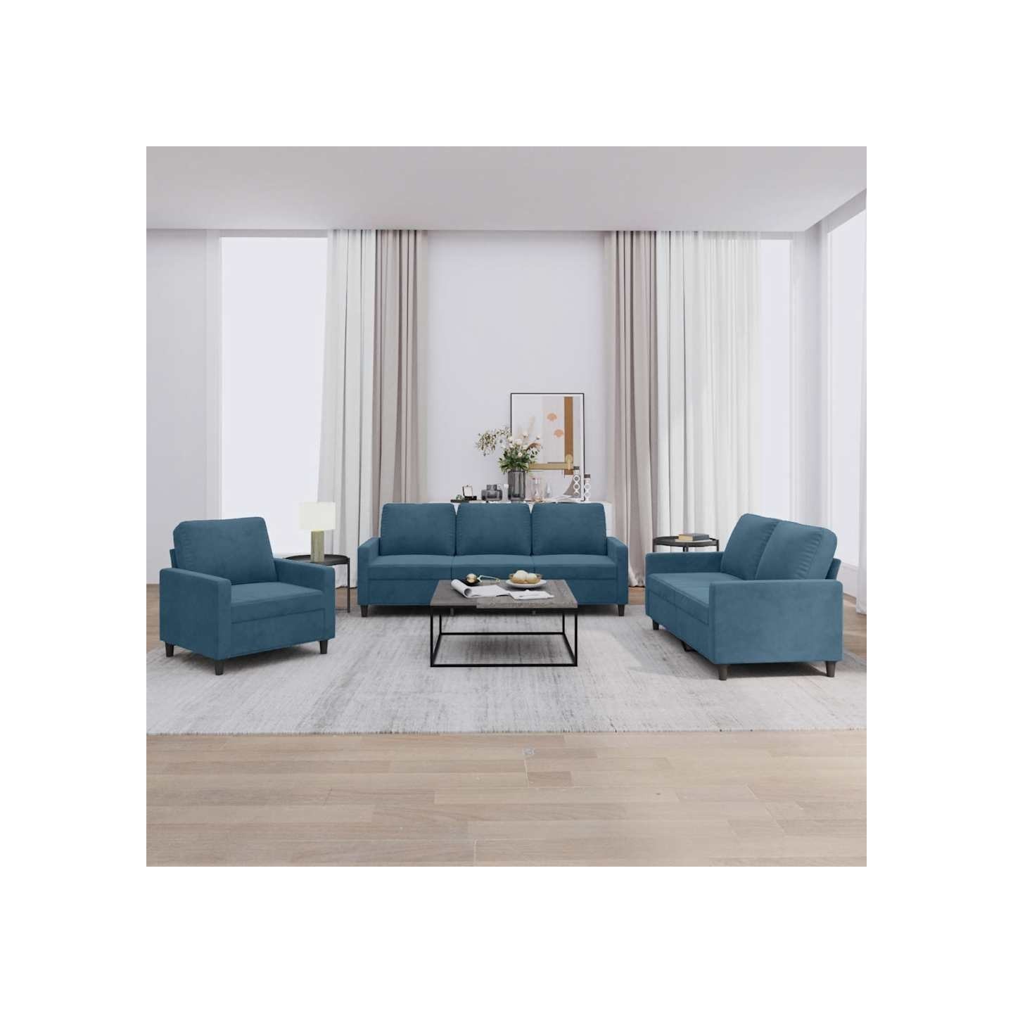 Ensemble de canapés 3 pcs avec coussins Bleu Velours