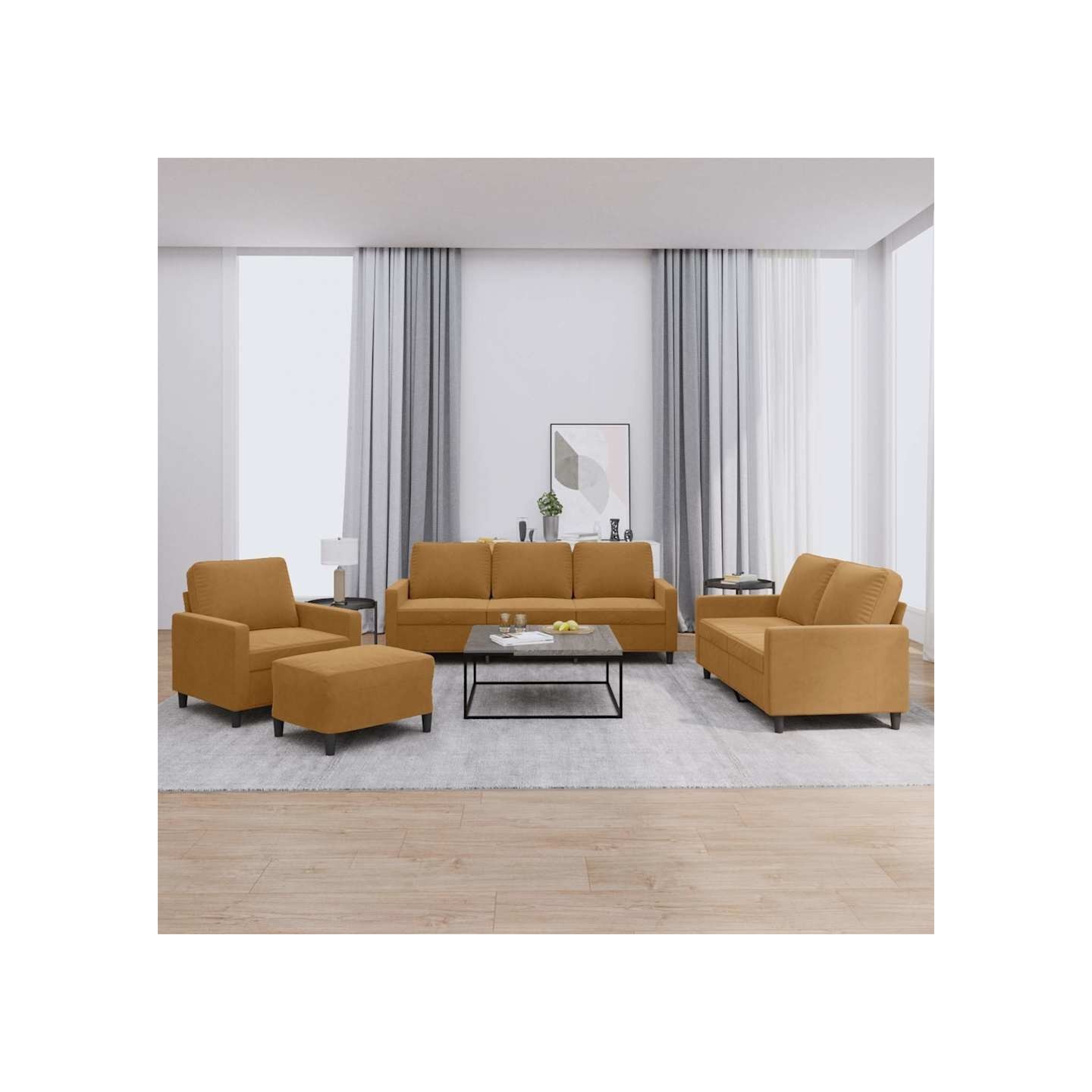 Ensemble de canapés 4 pcs avec coussins Marron Velours