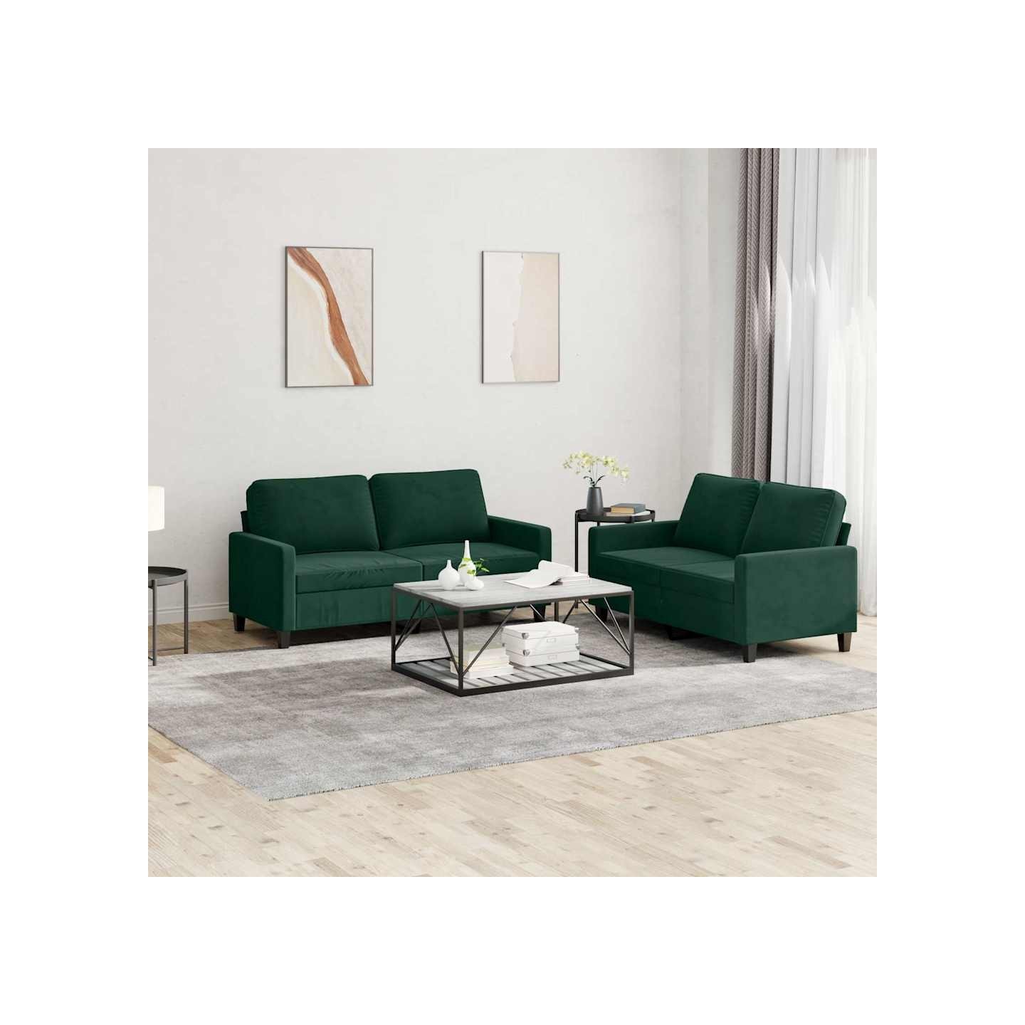 Ensemble de canapés 2 pcs avec coussins Vert foncé Velours