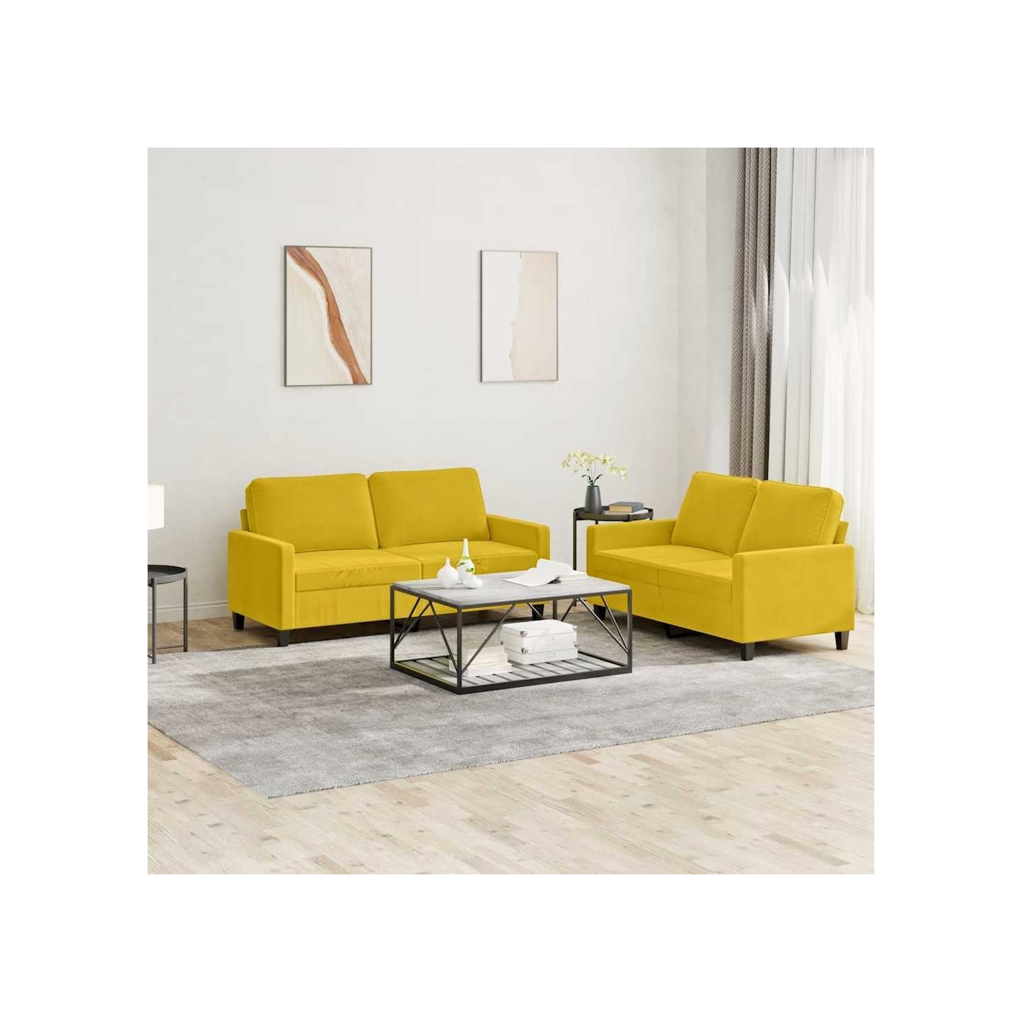 Ensemble de canapés 2 pcs avec coussins Jaune Velours