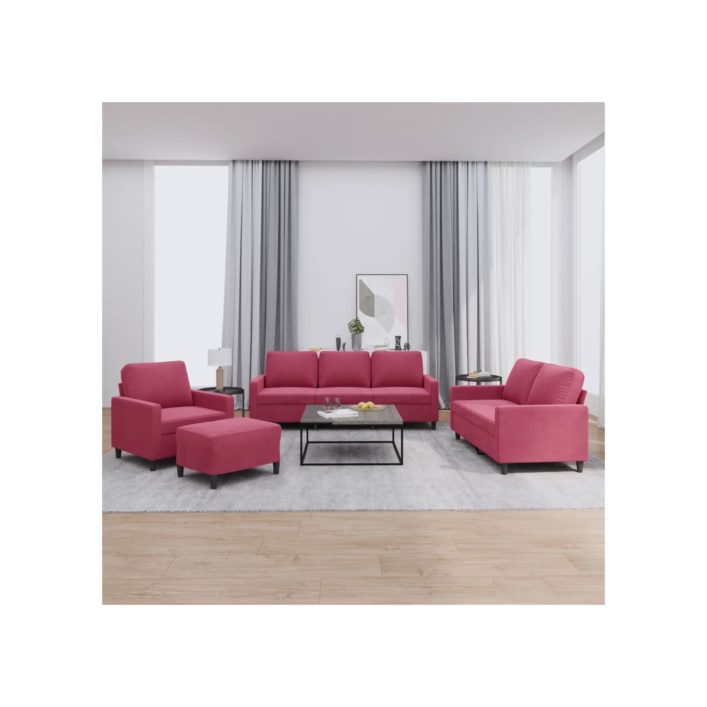 Ensemble de canapés 4 pcs avec coussins Rouge bordeaux Velours
