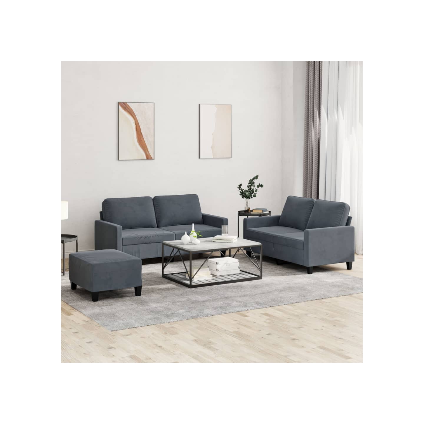Ensemble de canapés 3 pcs avec coussins Gris foncé Velours