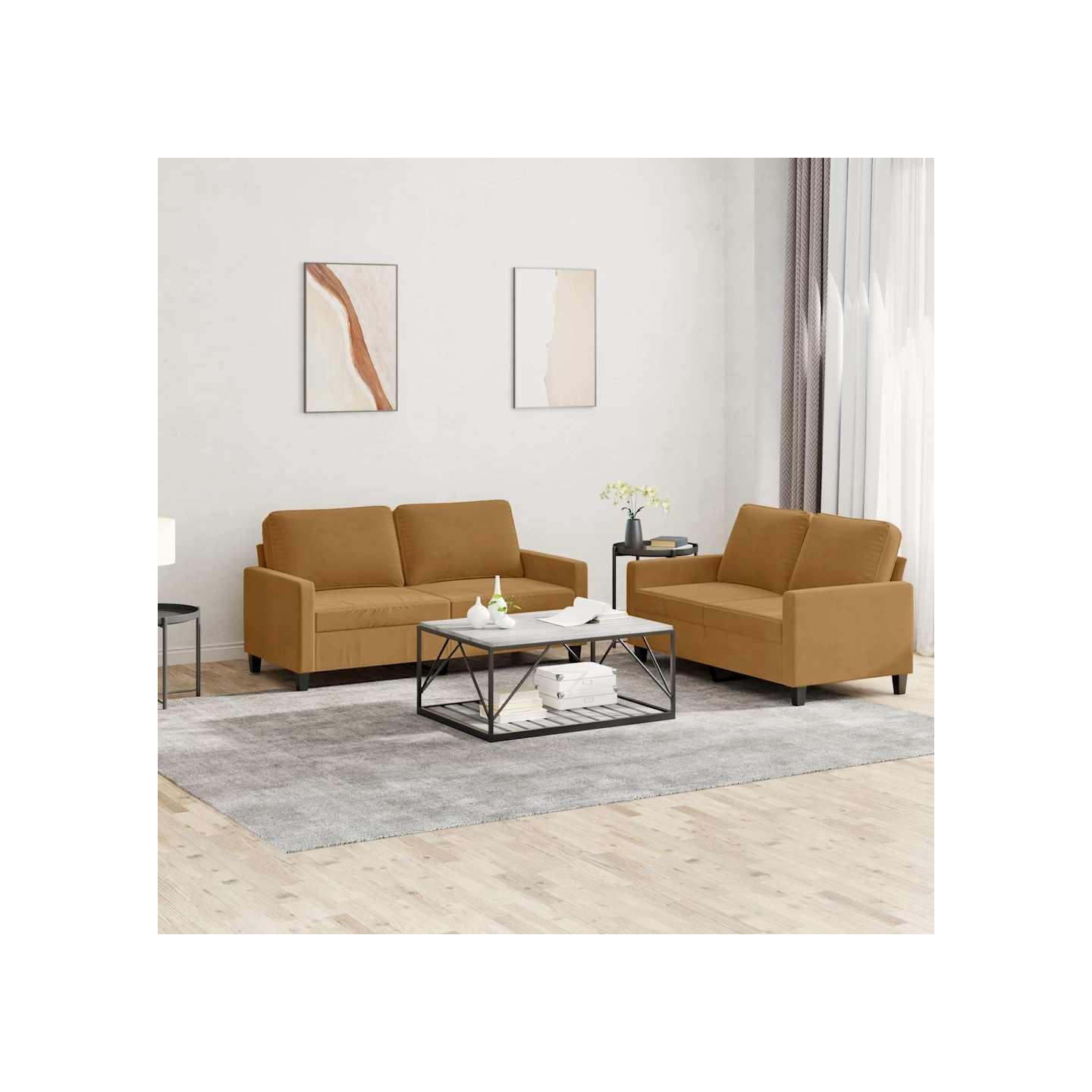 Ensemble de canapés 2 pcs avec coussins Marron Velours