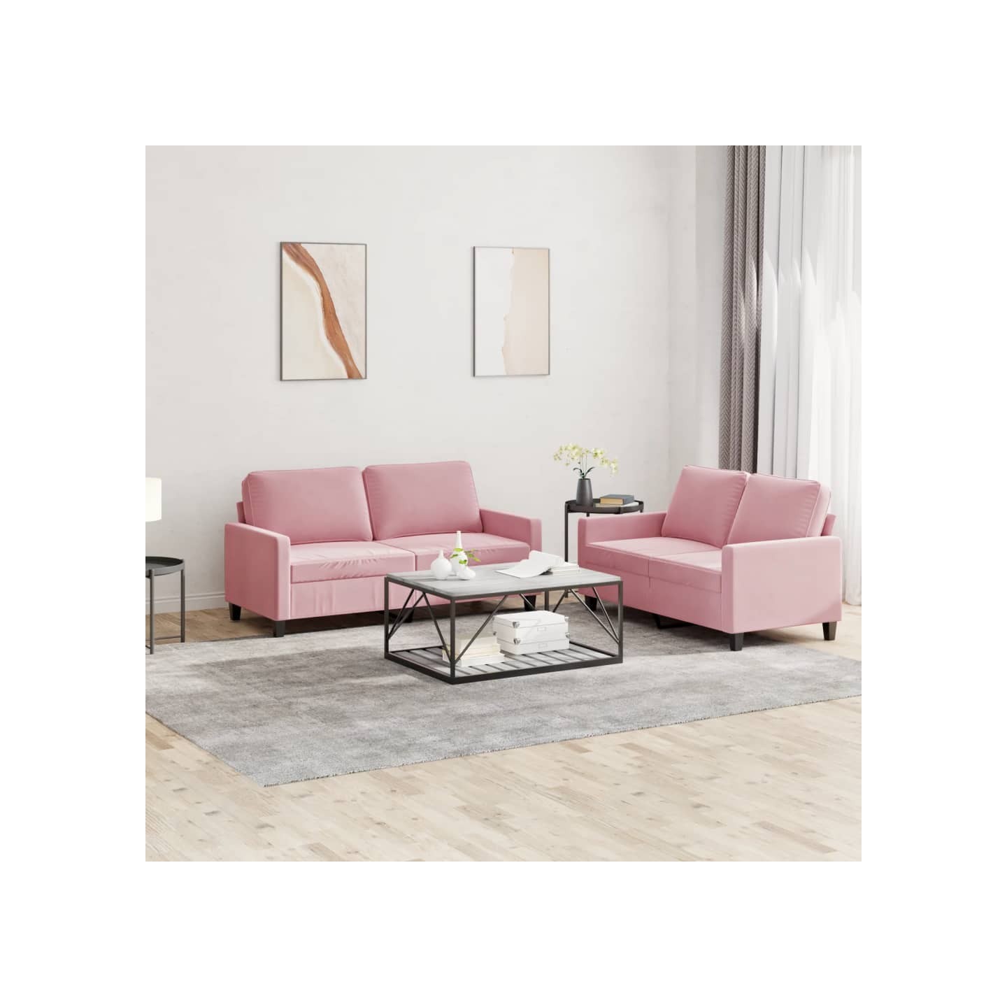 Ensemble de canapés 2 pcs avec coussins Rose Velours