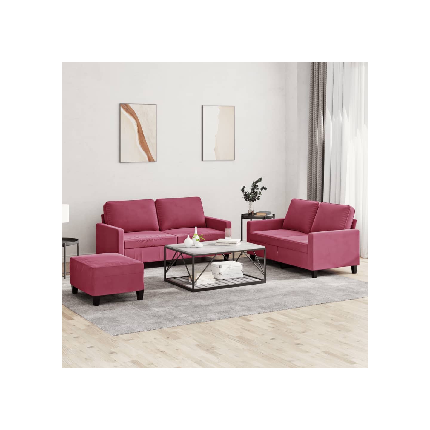 Ensemble de canapés 3 pcs avec coussins Rouge bordeaux Velours