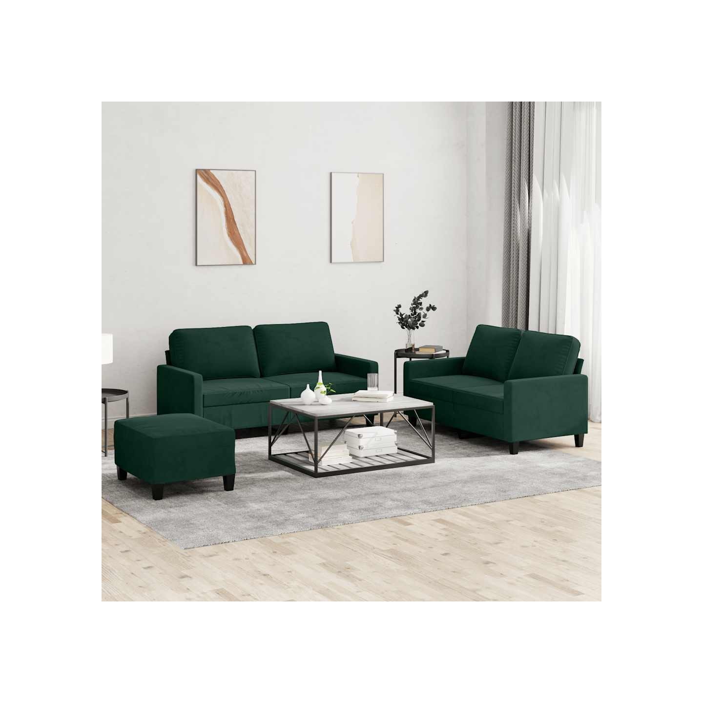 Ensemble de canapés 3 pcs avec coussins Vert foncé Velours