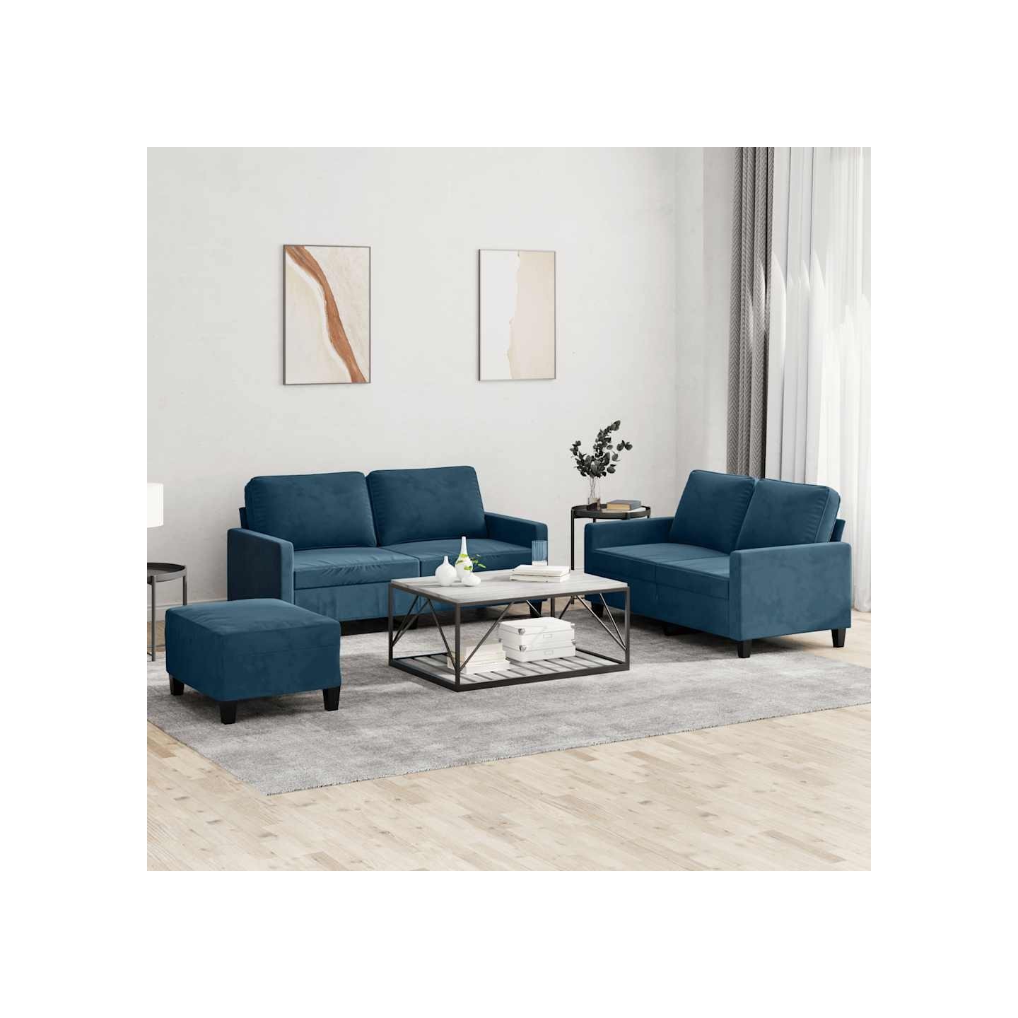 Ensemble de canapés 3 pcs avec coussins Bleu Velours