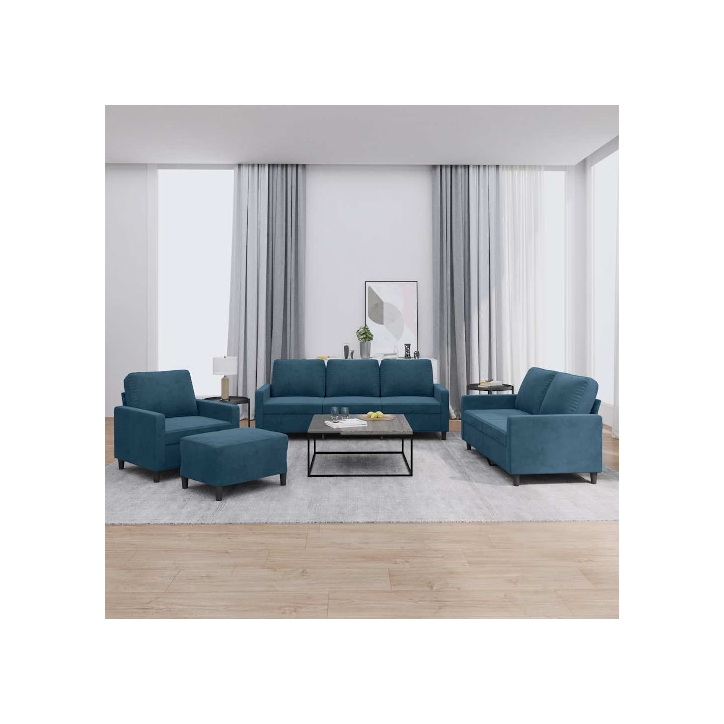 Ensemble de canapés 4 pcs avec coussins Bleu Velours