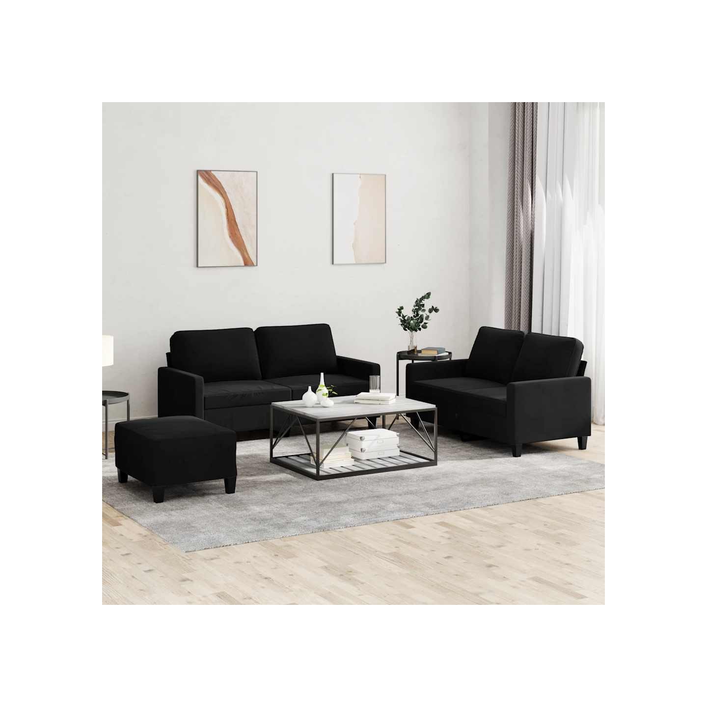 Ensemble de canapés 3 pcs avec coussins Noir Velours