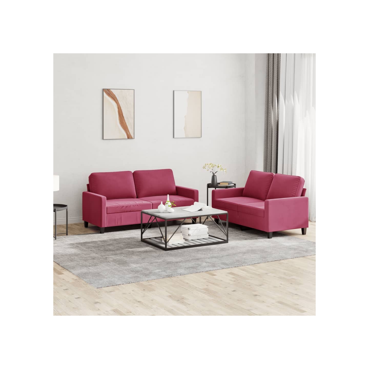 Ensemble de canapés 2 pcs avec coussins Rouge bordeaux Velours