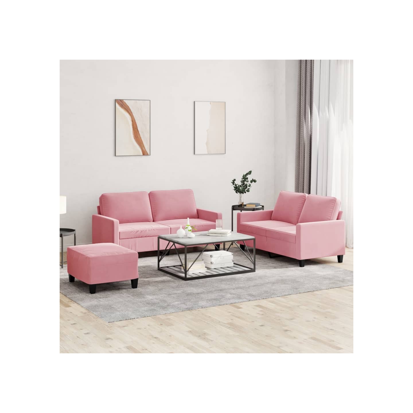 Ensemble de canapés 3 pcs avec coussins Rose Velours