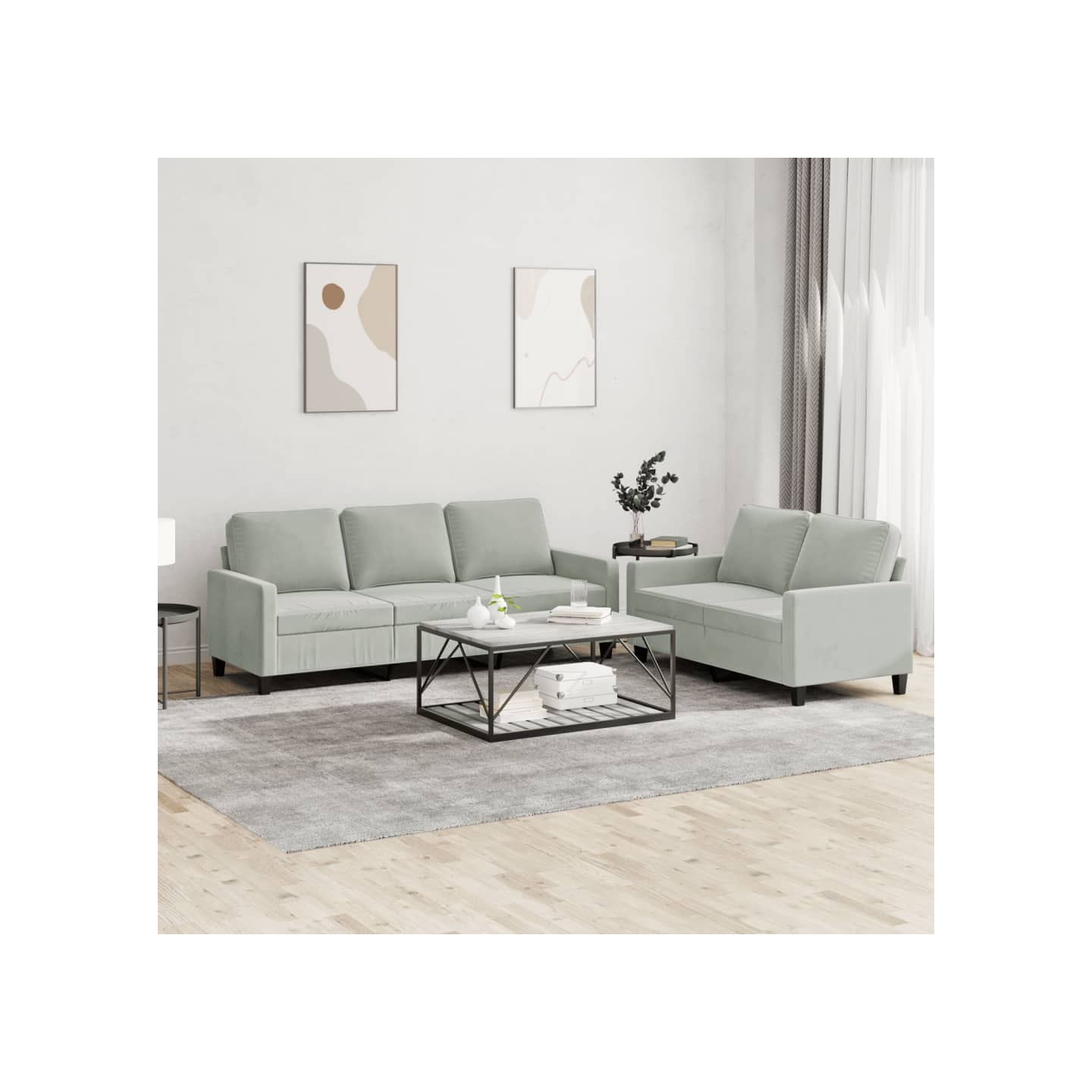 Ensemble de canapés 2 pcs avec coussins Gris clair Velours