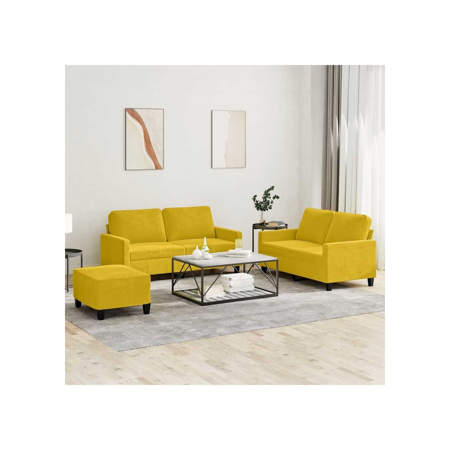 Ensemble de canapés 3 pcs avec coussins Jaune Velours