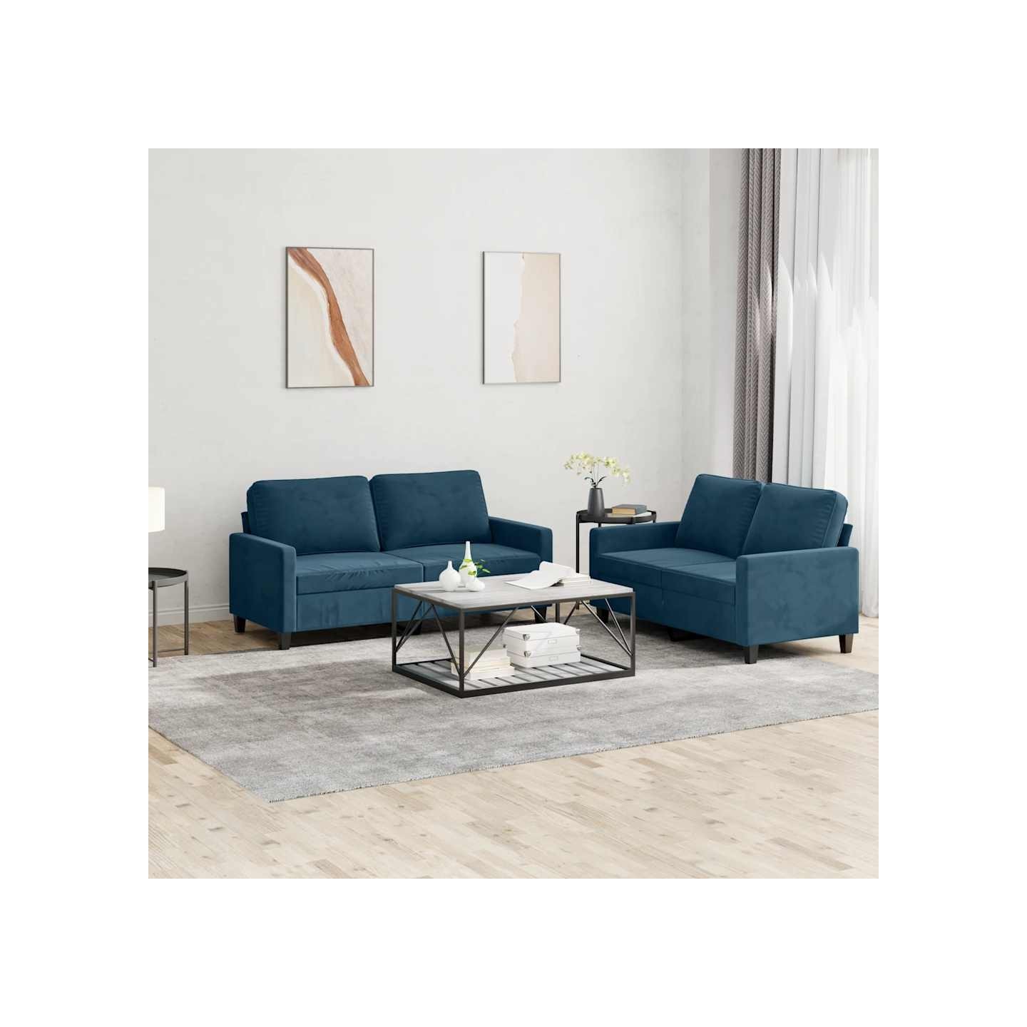Ensemble de canapés 2 pcs avec coussins Bleu Velours