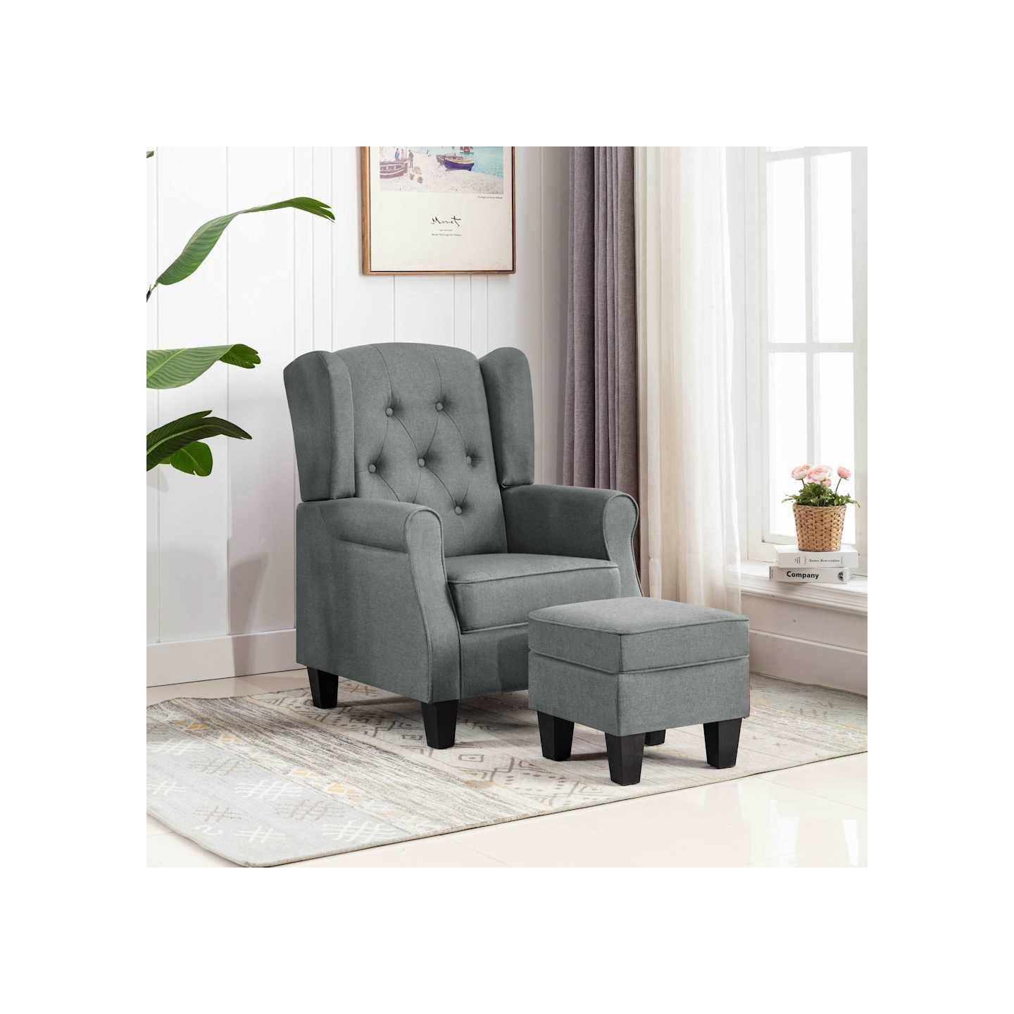 Fauteuil avec repose-pied Gris clair Tissu