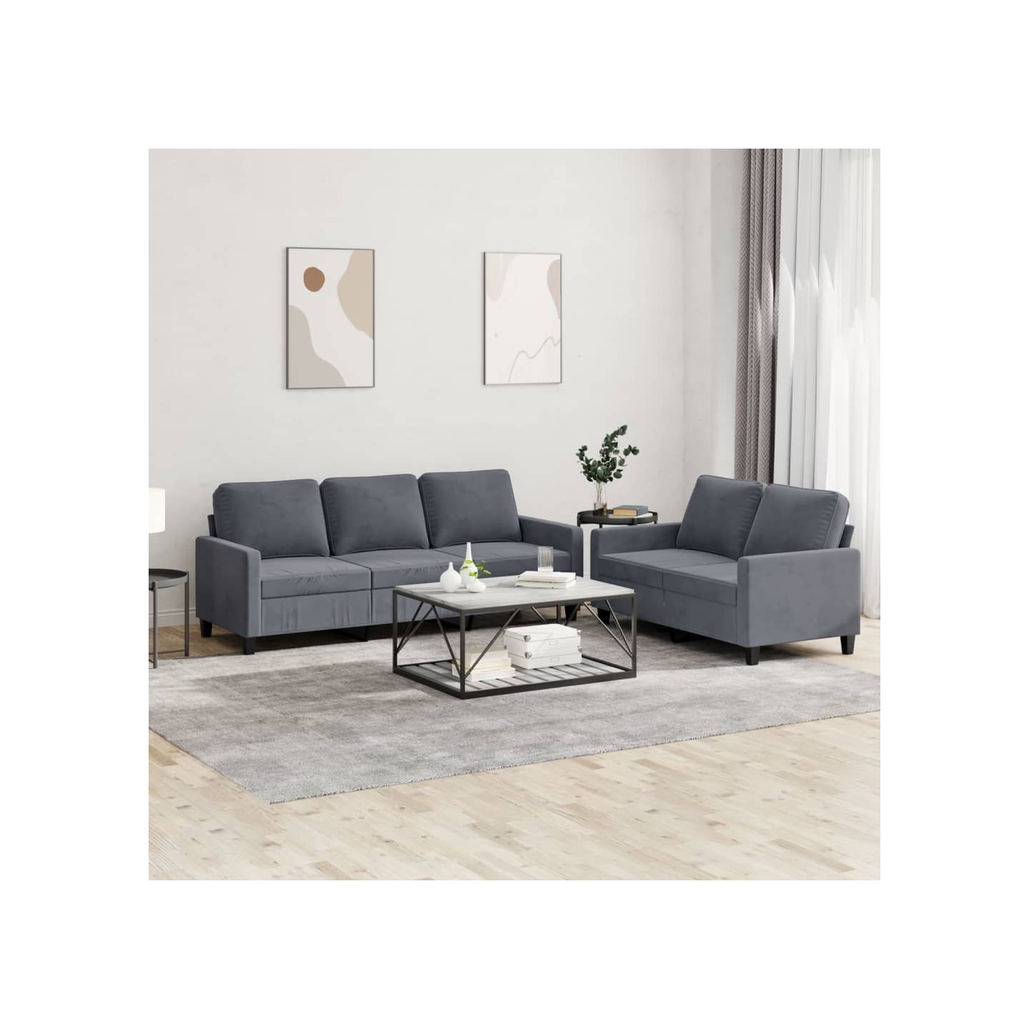 Ensemble de canapés 2 pcs avec coussins Gris foncé Velours