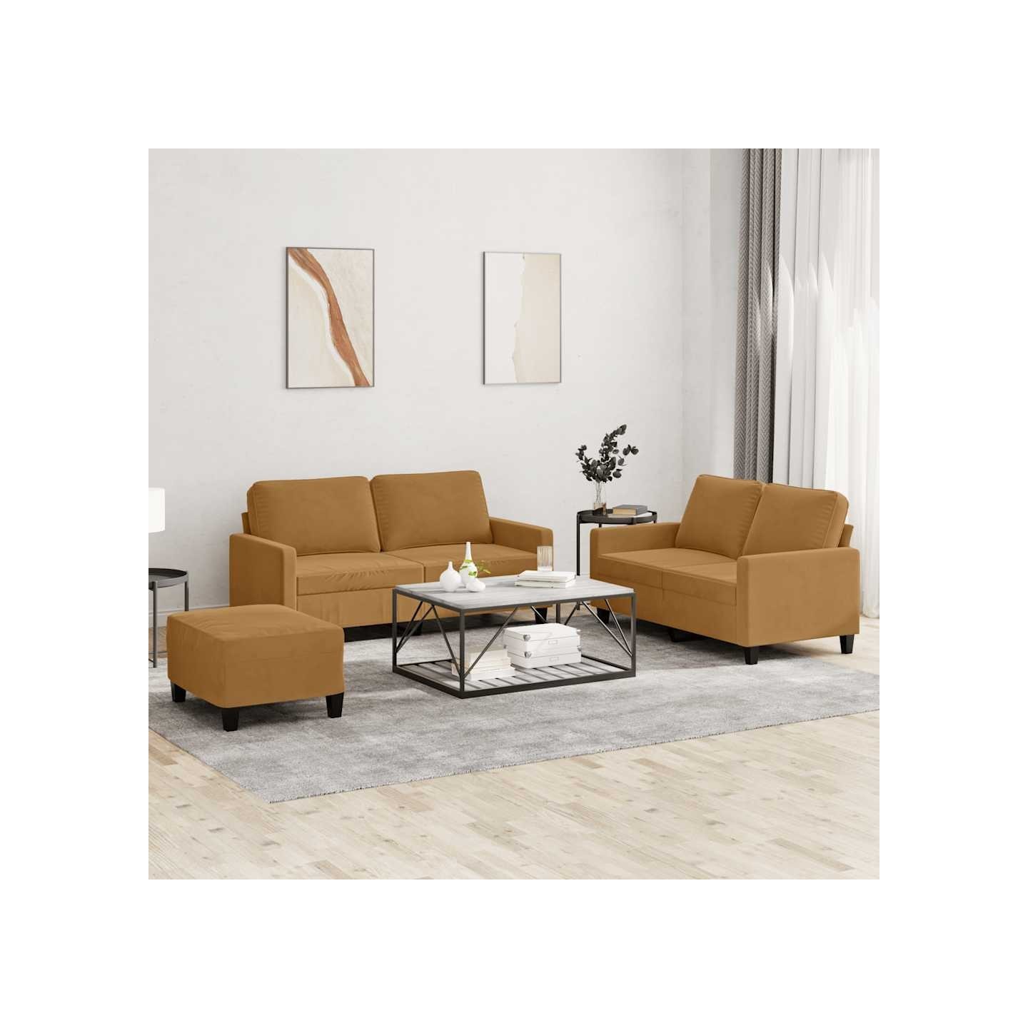 Ensemble de canapés 3 pcs avec coussins Marron Velours