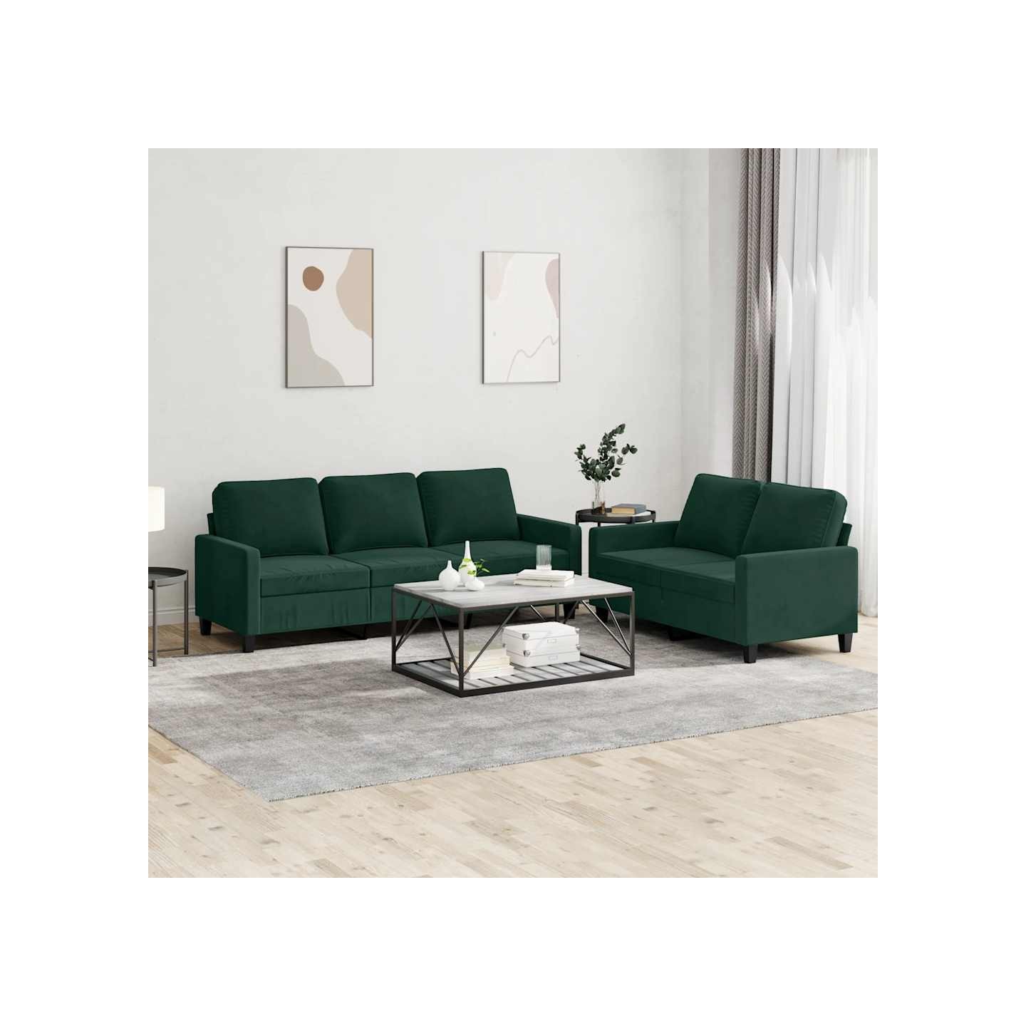 Ensemble de canapés 2 pcs avec coussins Vert foncé Velours