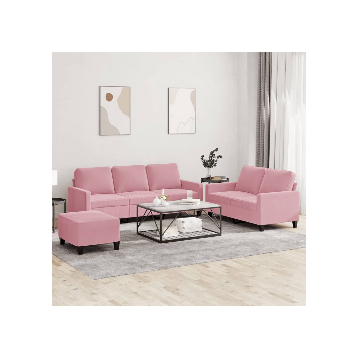 Ensemble de canapés 3 pcs avec coussins Rose Velours