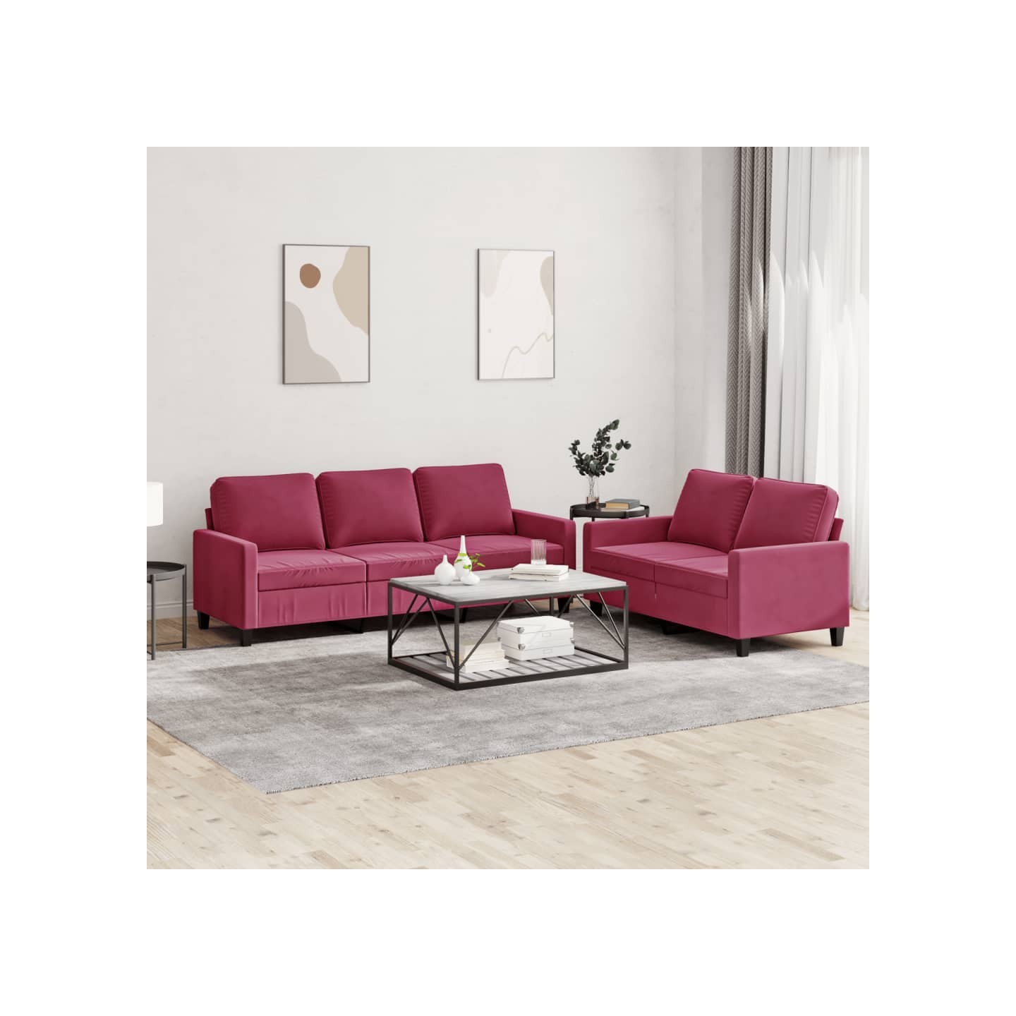 Ensemble de canapés 2 pcs avec coussins Rouge bordeaux Velours