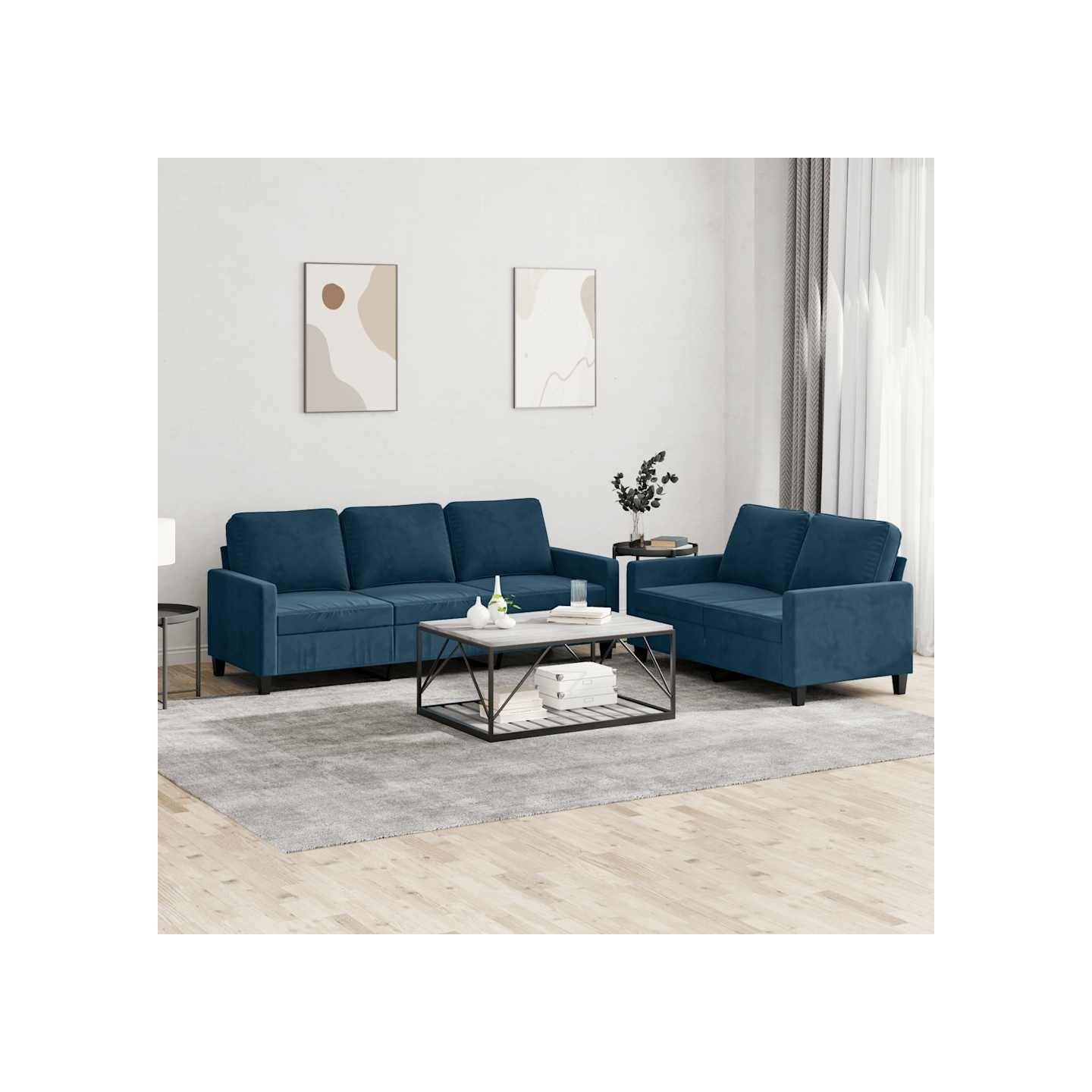 Ensemble de canapés 2 pcs avec coussins Bleu Velours