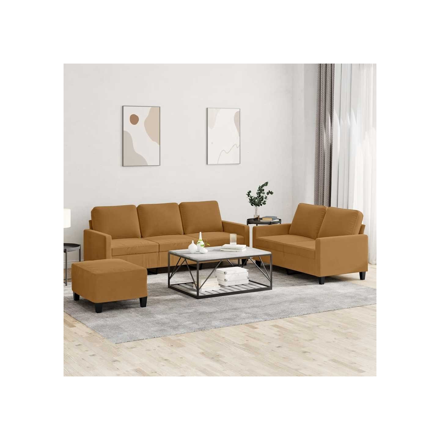 Ensemble de canapés 3 pcs avec coussins Marron Velours