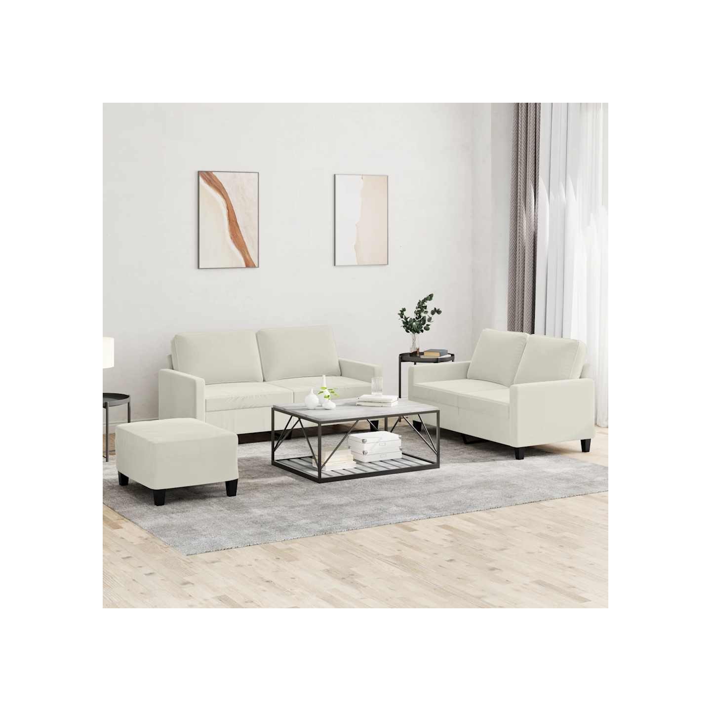 Ensemble de canapés 3 pcs avec coussins Crème Velours