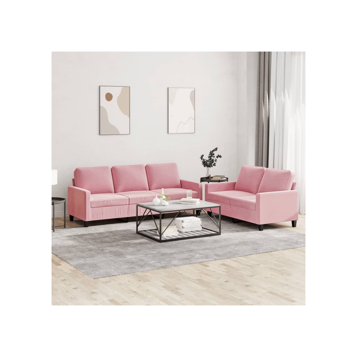 Ensemble de canapés 2 pcs avec coussins Rose Velours