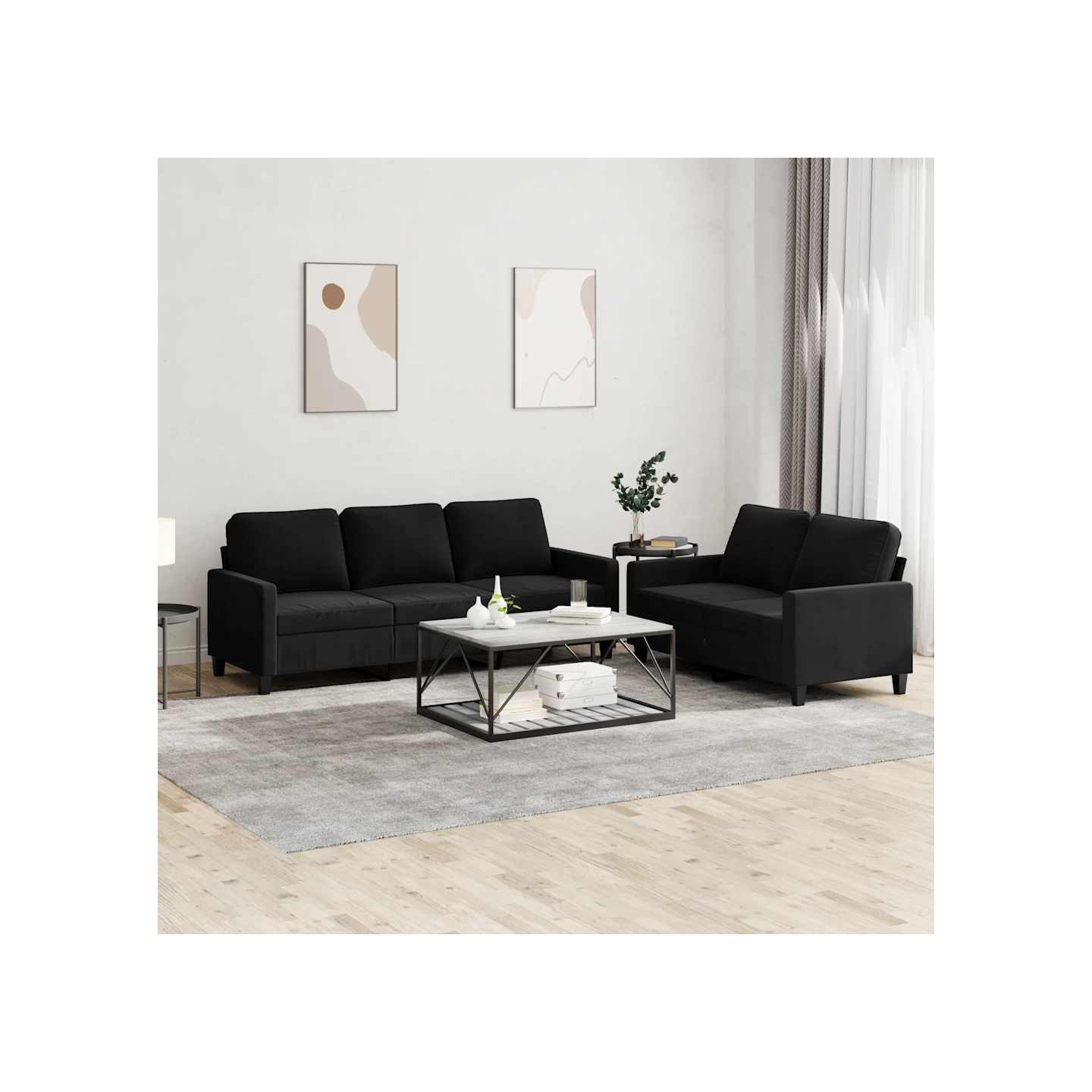 Ensemble de canapés 2 pcs avec coussins Noir Velours