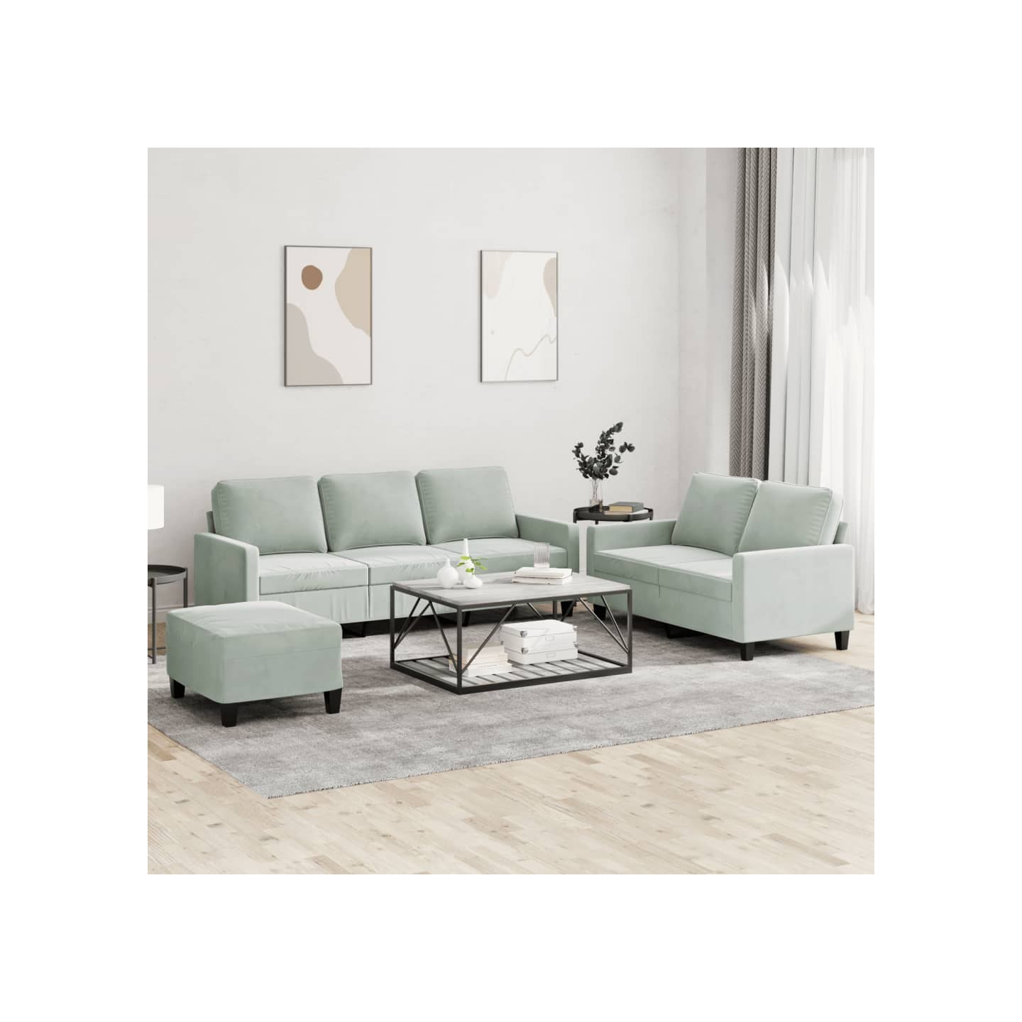 Ensemble de canapés 3 pcs avec coussins Gris clair Velours