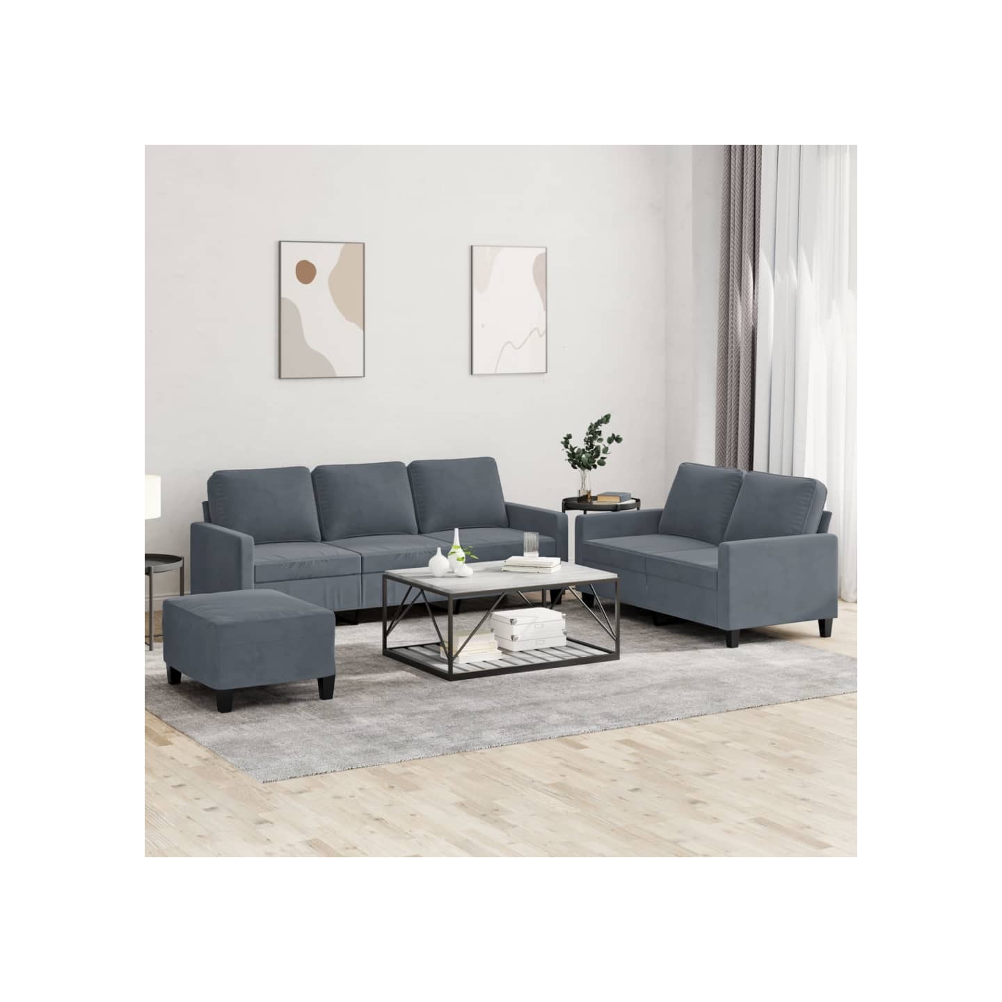 Ensemble de canapés 3 pcs avec coussins Gris foncé Velours