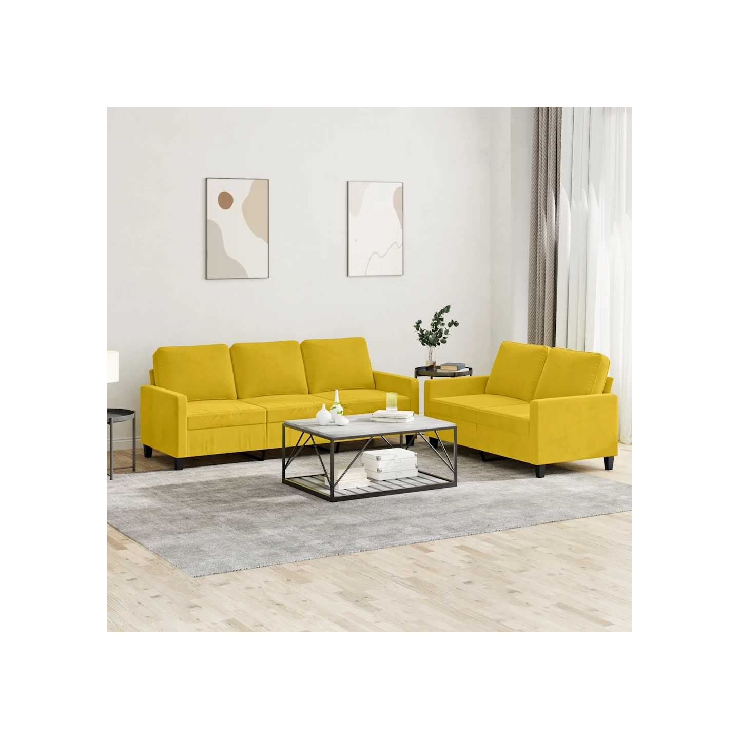 Ensemble de canapés 2 pcs avec coussins Jaune Velours